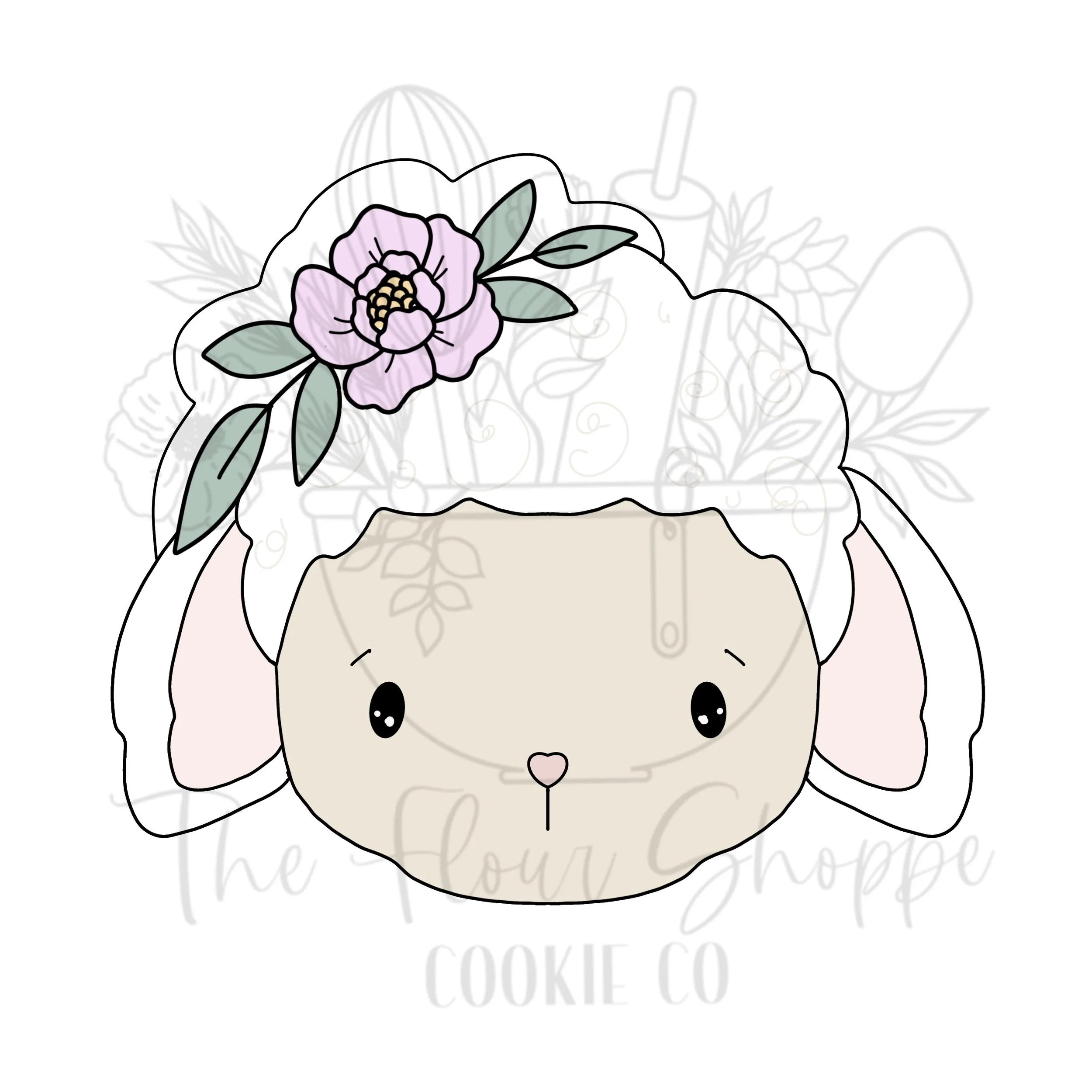Lamb Face with Flowers Cookie Cutter STL