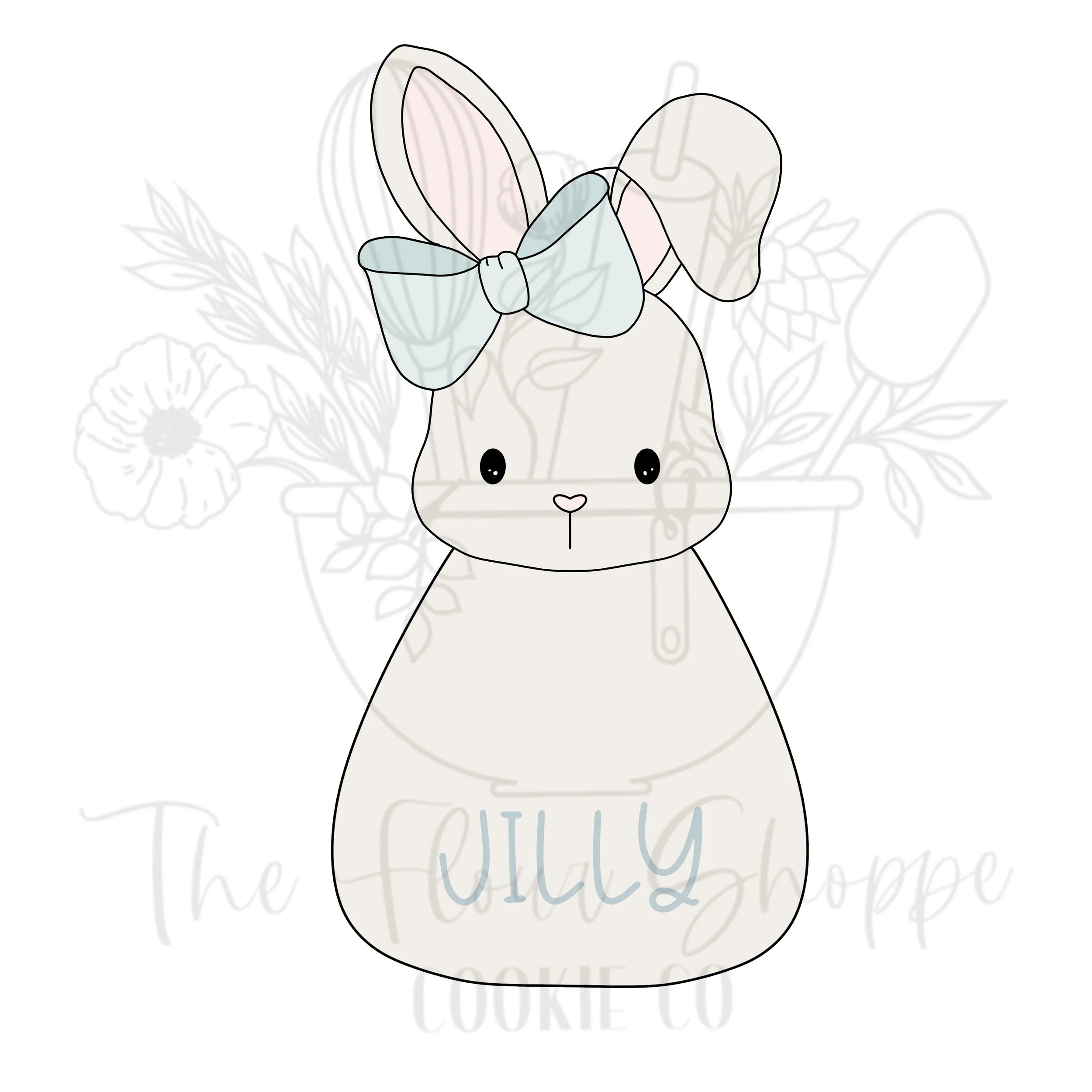 Round Bunny Rabbit 2 with Bow, Easter Digital STL Cookie Cutter