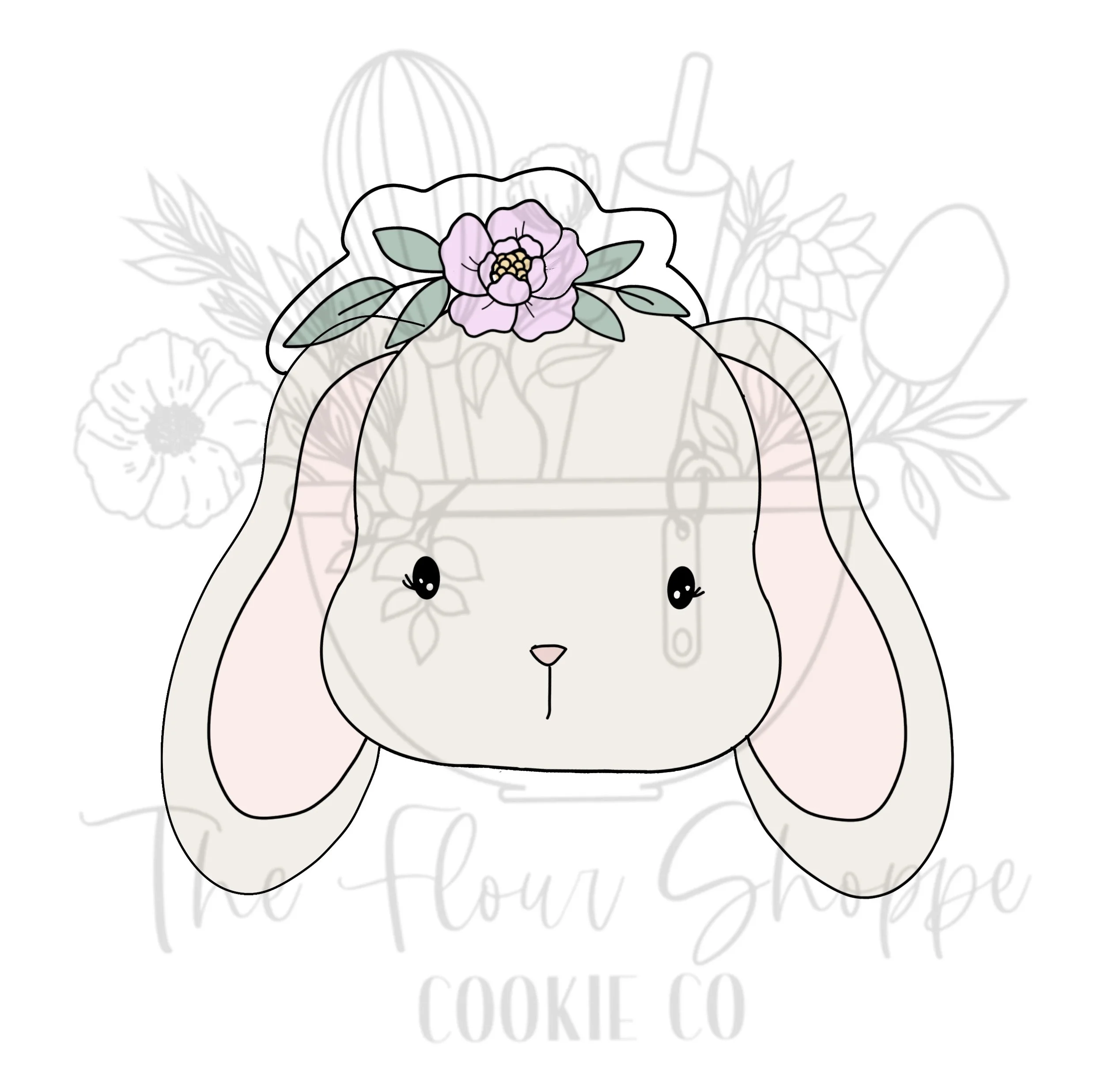 Bunny Rabbit Face 4 with Flowers, Easter Digital STL Cookie Cutter