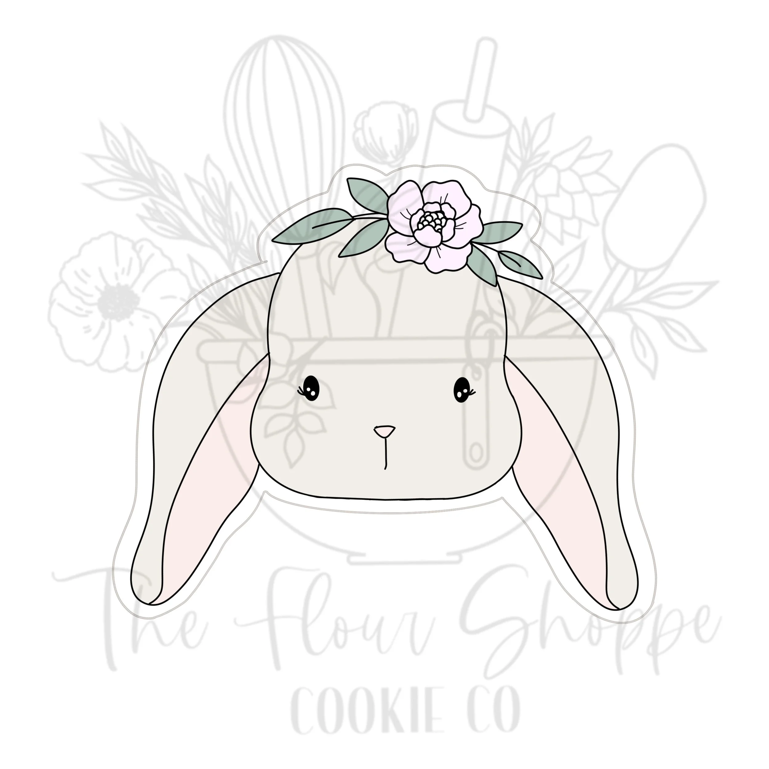 Bunny Rabbit Face 3 with Flowers, Easter Digital STL Cookie Cutter