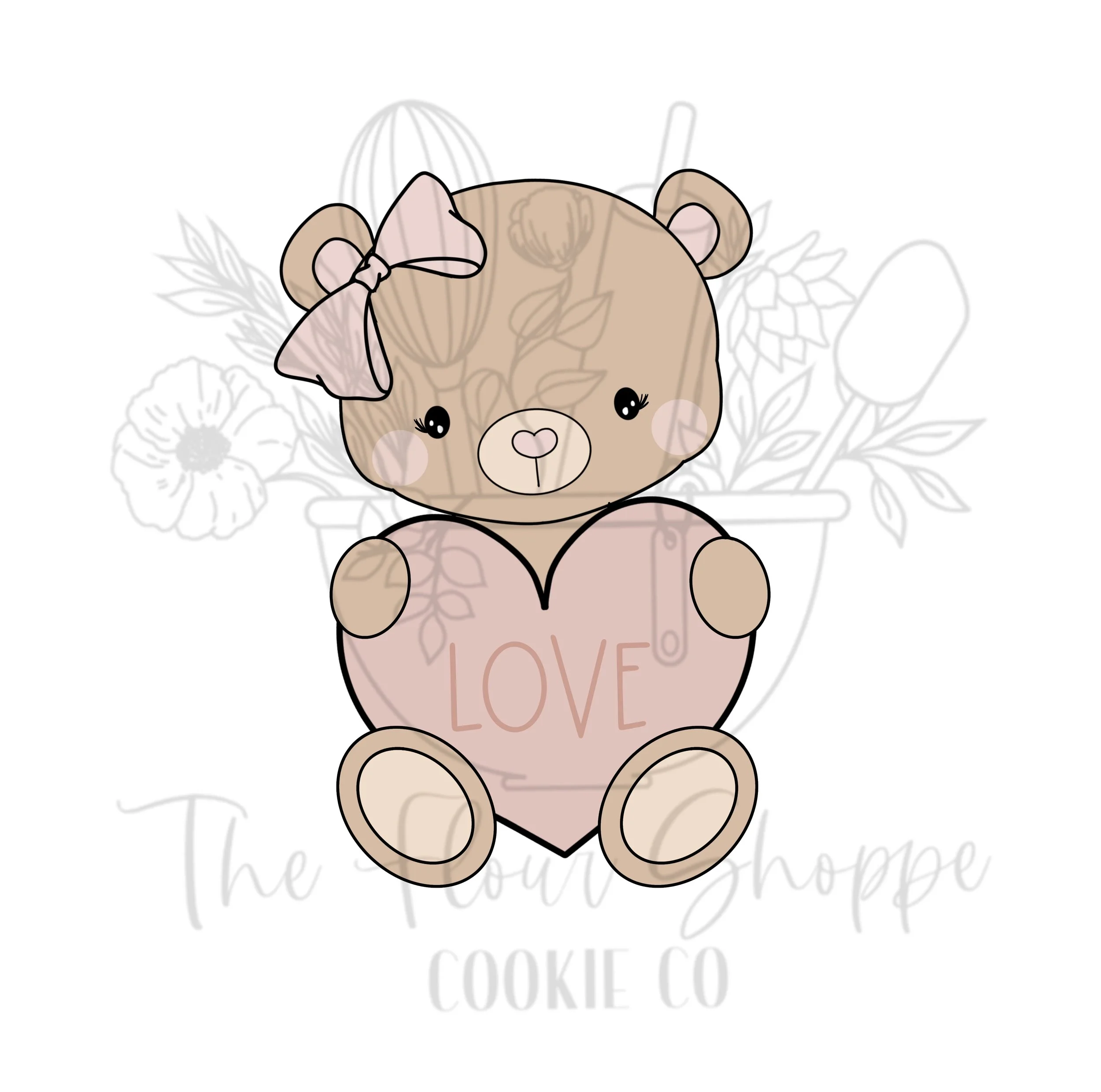 Teddy Bear 1 with Bow and Heart Valentine's Day Cookie Cutter STL