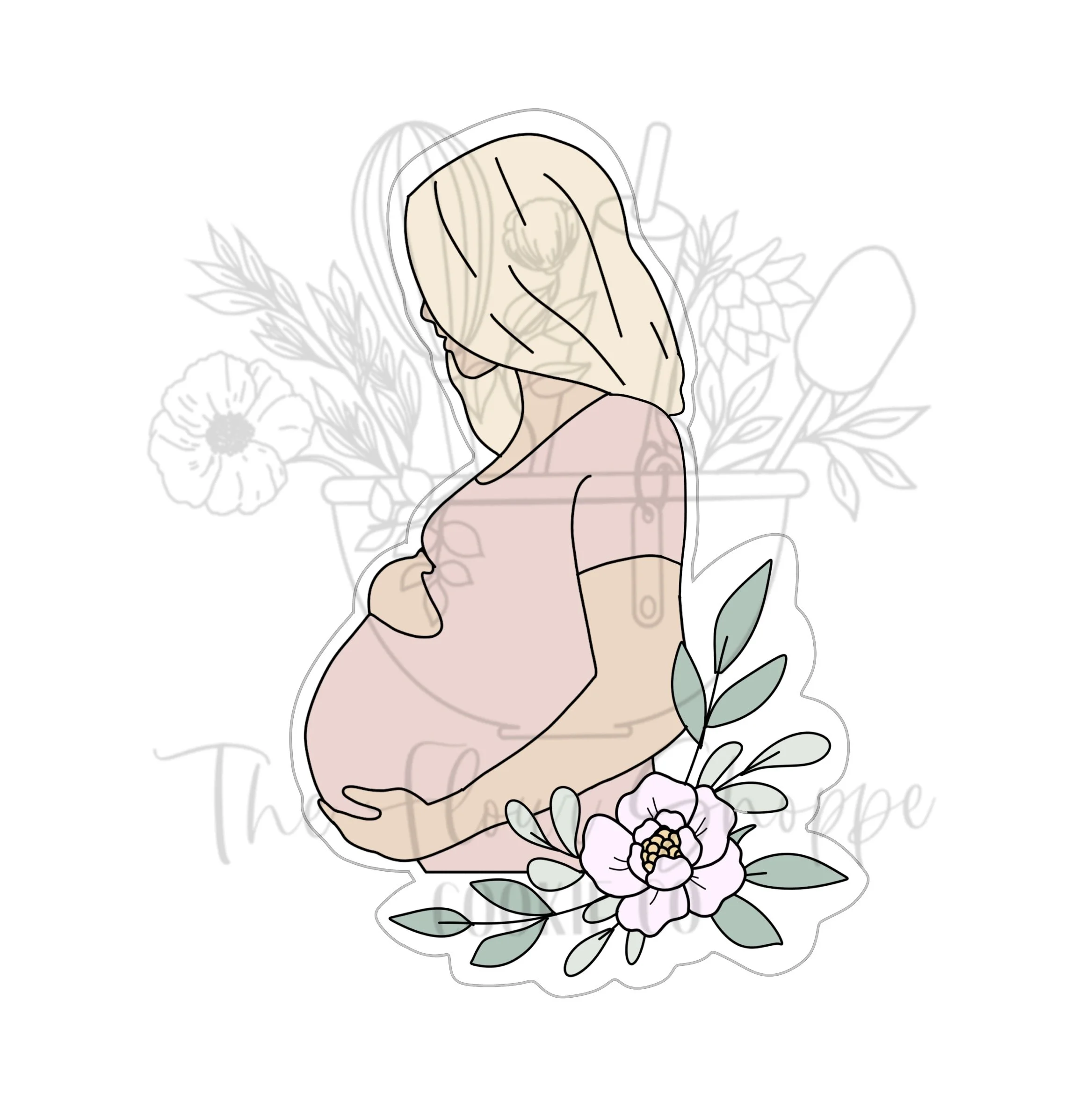Pregnant Mama 3 with Florals, Cookie Cutter STL