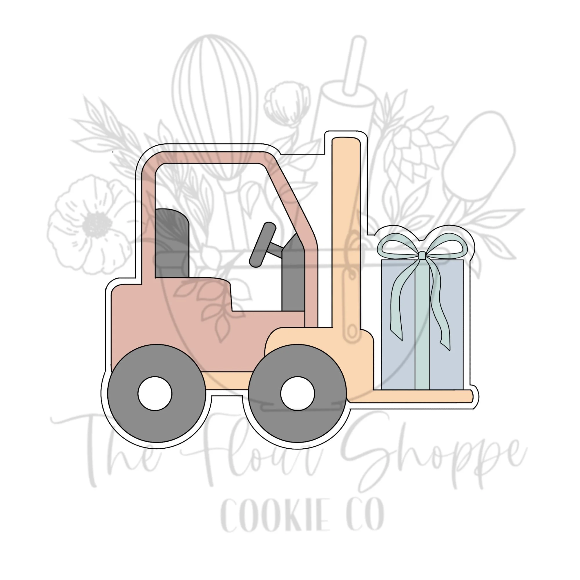 Forklift with Present, Construction Truck Cookie Cutter STL