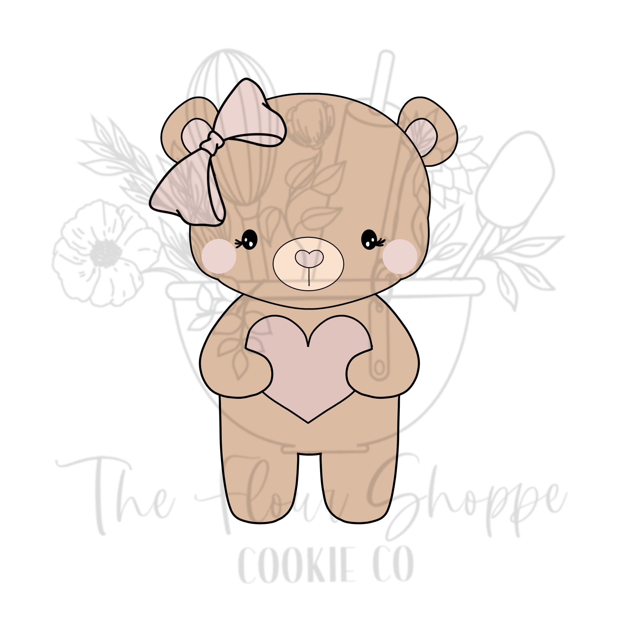 Teddy Bear 2 with Bow and Heart Valentine's Day Cookie Cutter STL