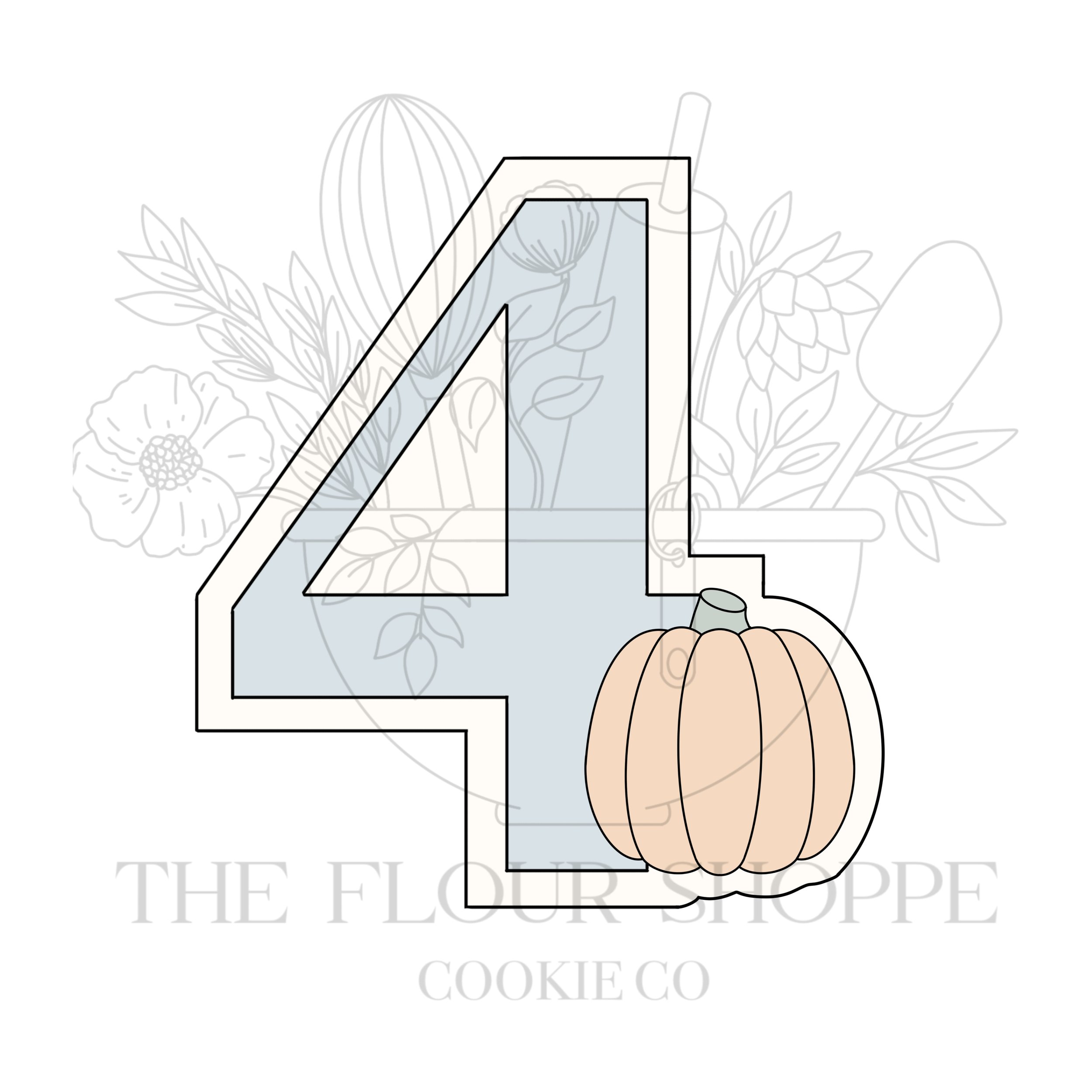Number 4 (Four) With Pumpkin, Halloween Cookie Cutter STL