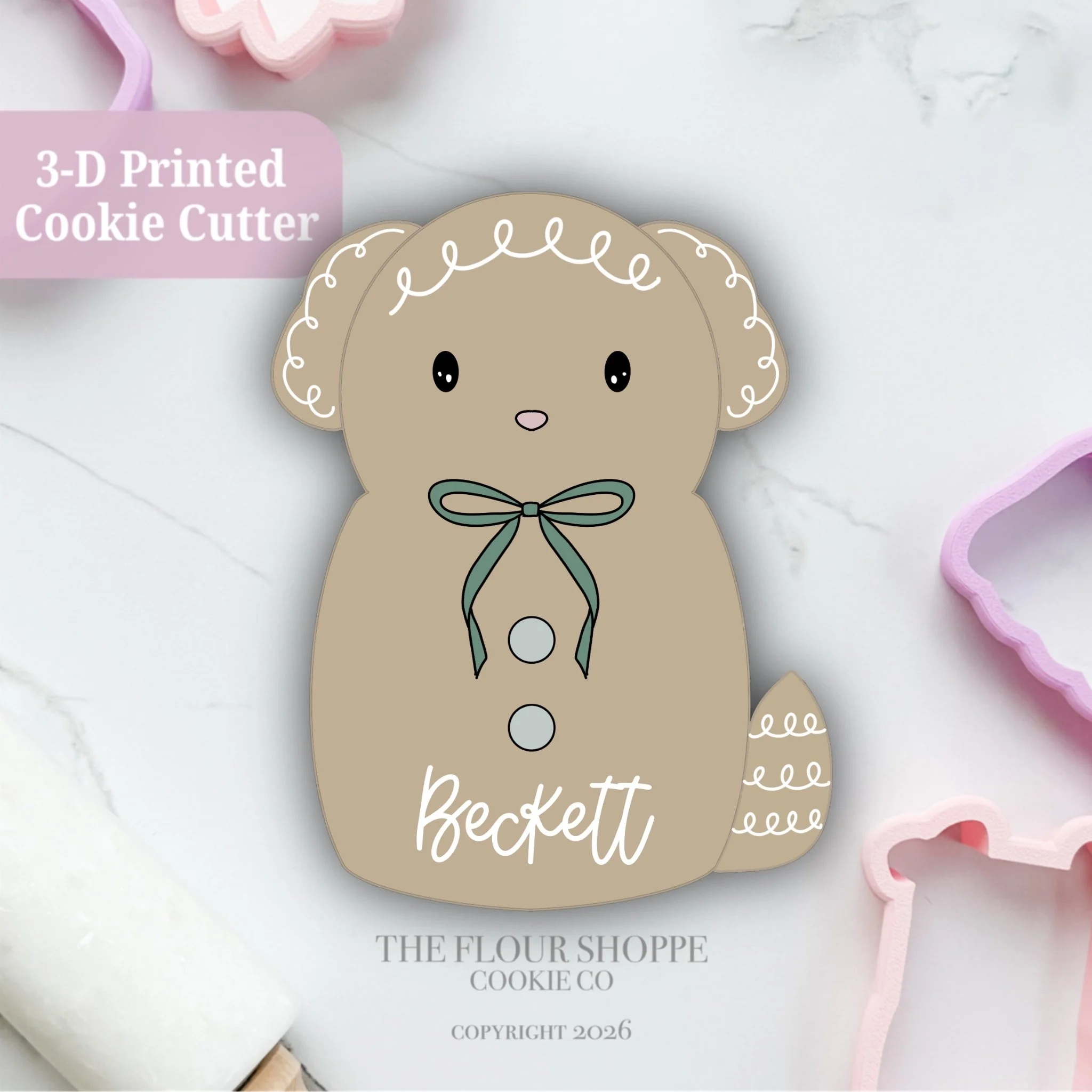 Round Gingerbread Dog, Winter/Christmas Personalized Cookie Cutter STL