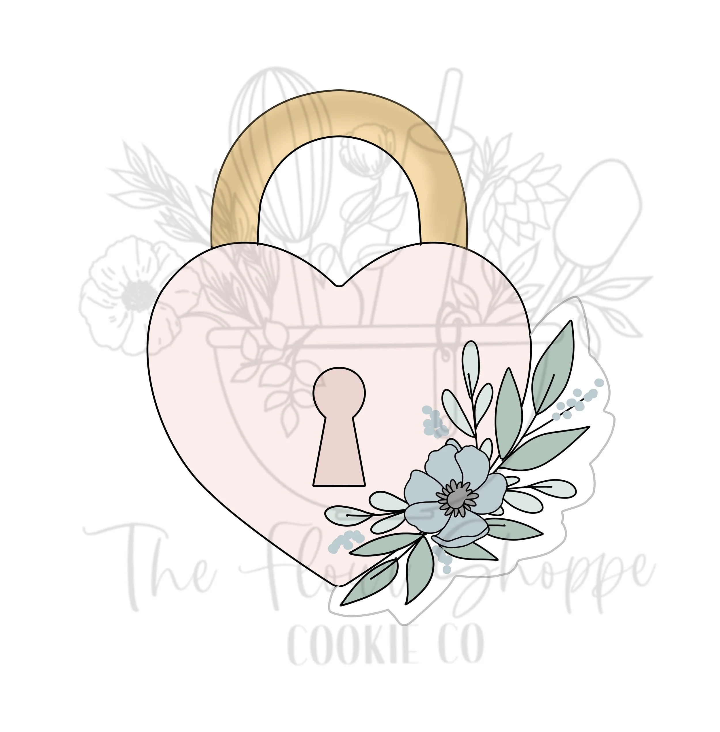 Heart Lock with Florals Cookie Cutter STL