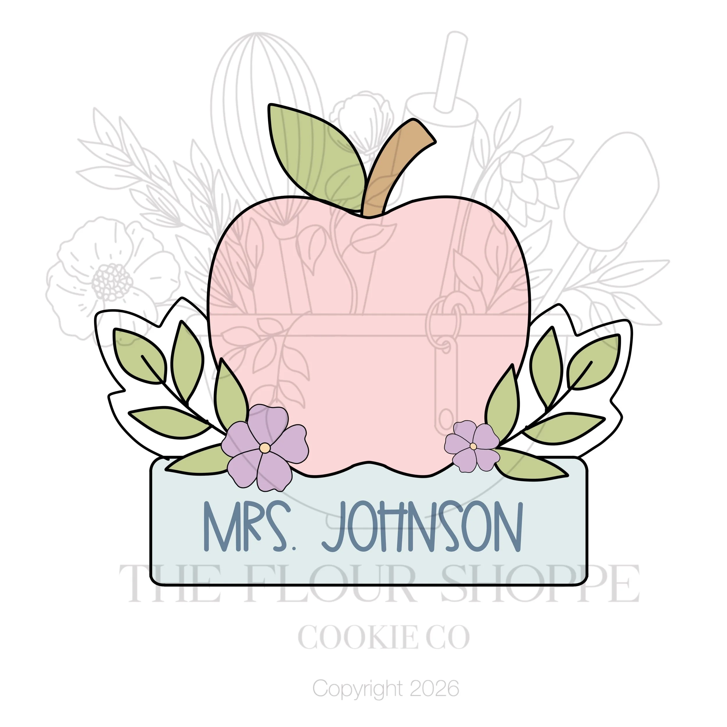 Apple 2 with Floral Name Plaque Cookie Cutter STL