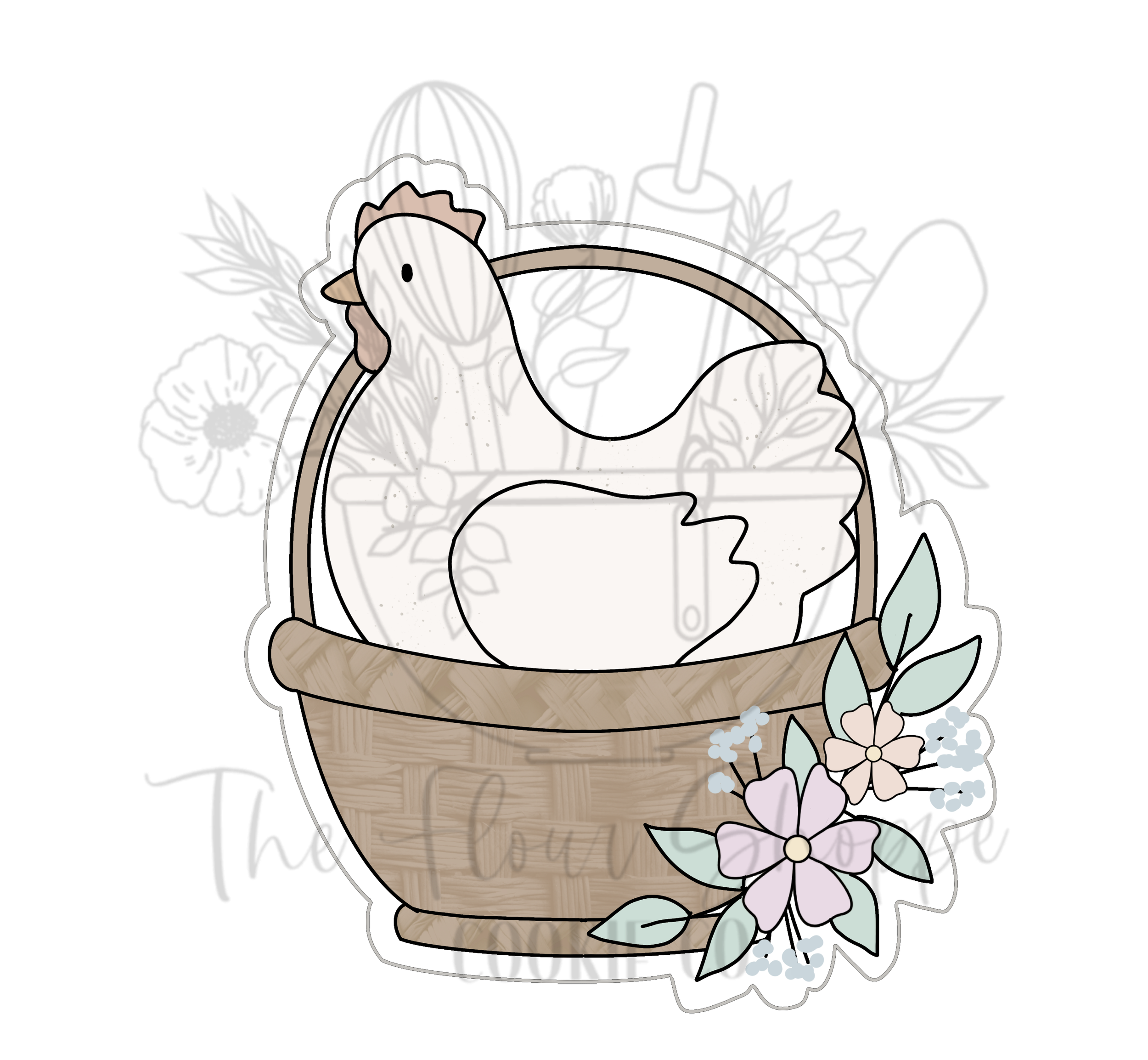 Chicken in Basket with Florals Cookie Cutter STL