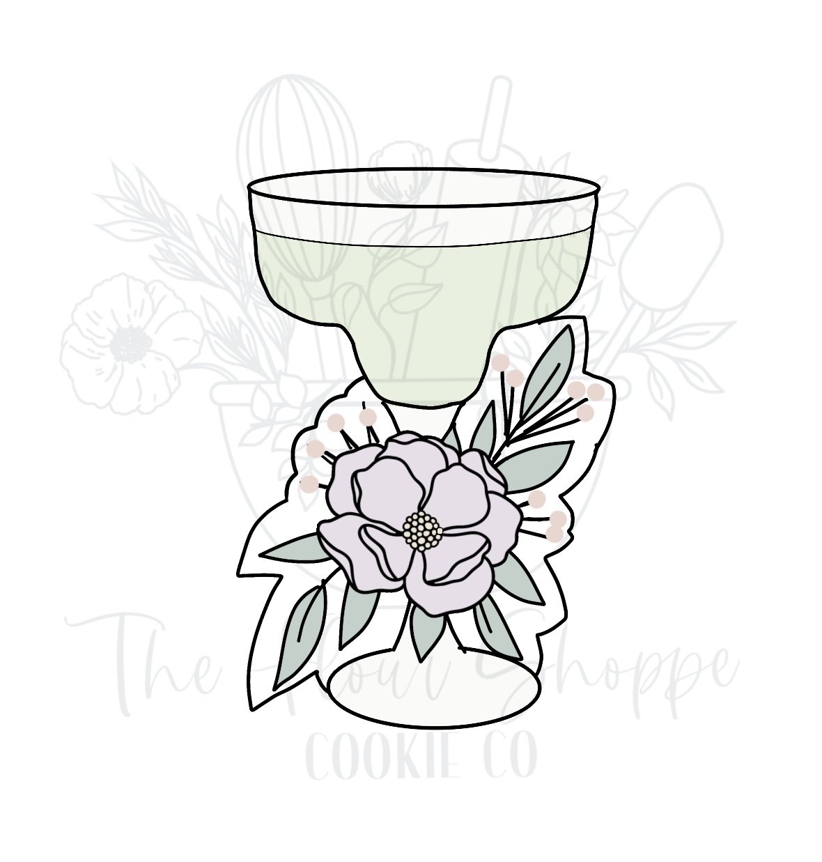 Floral Margarita Glass Cookie Cutter STL
