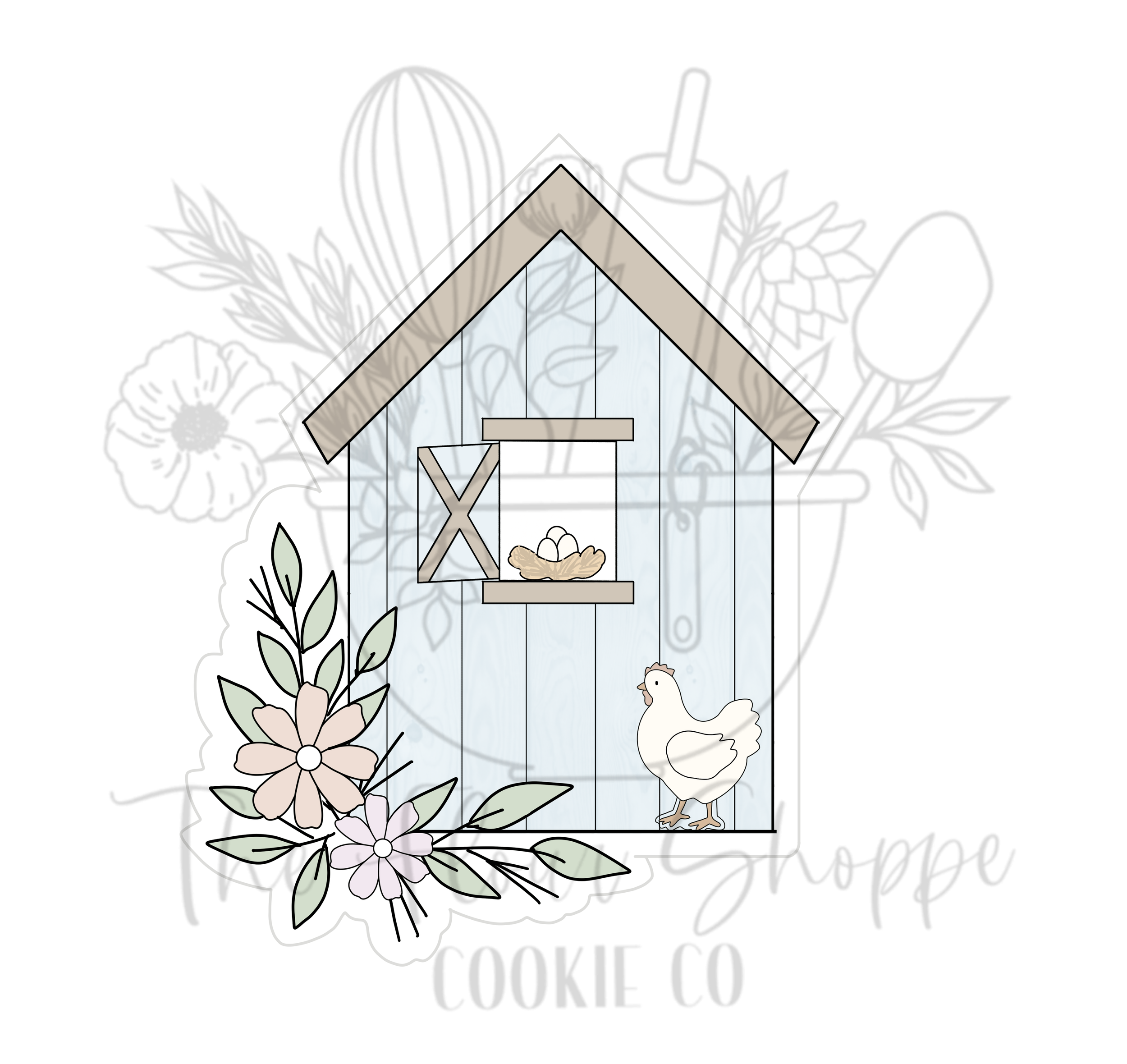 Chicken Coop 1 with Flowers Cookie Cutter STL
