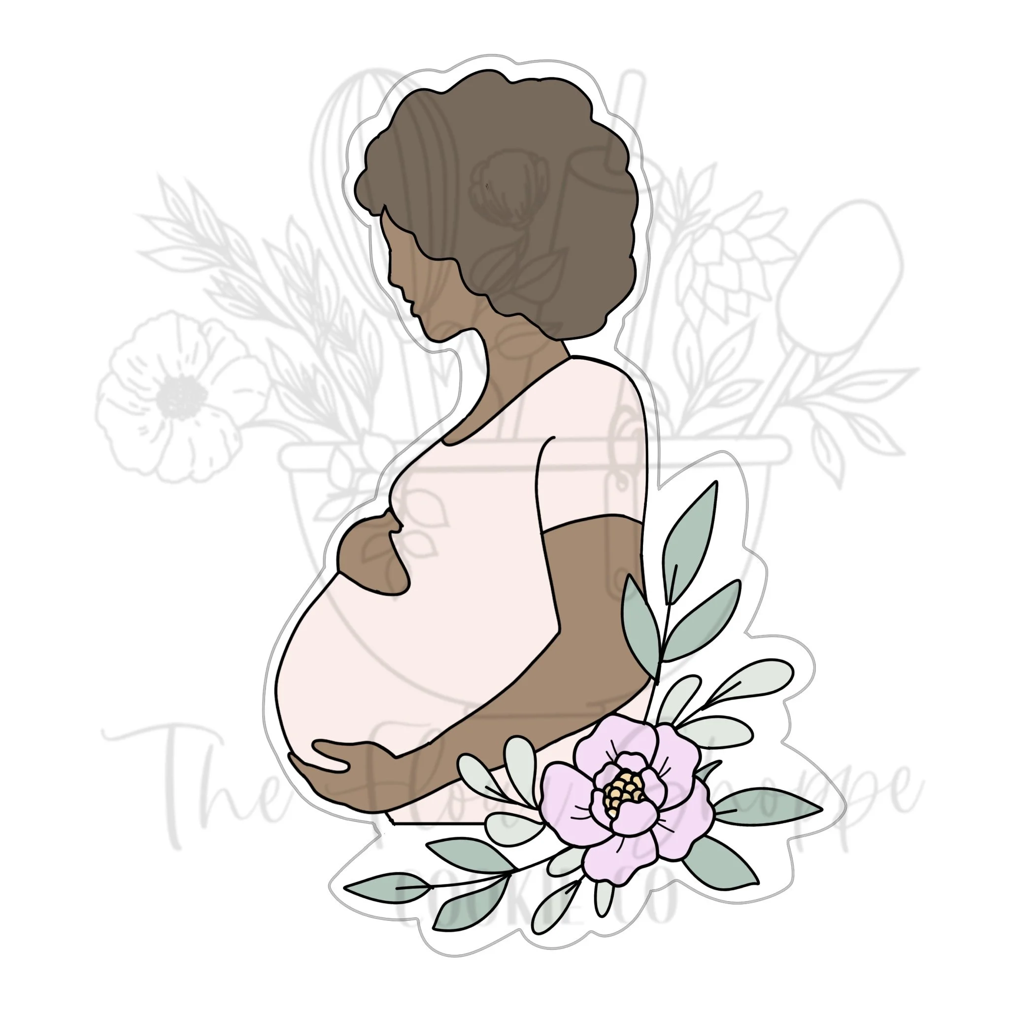 Pregnant Mama 2 with Florals, Cookie Cutter STL