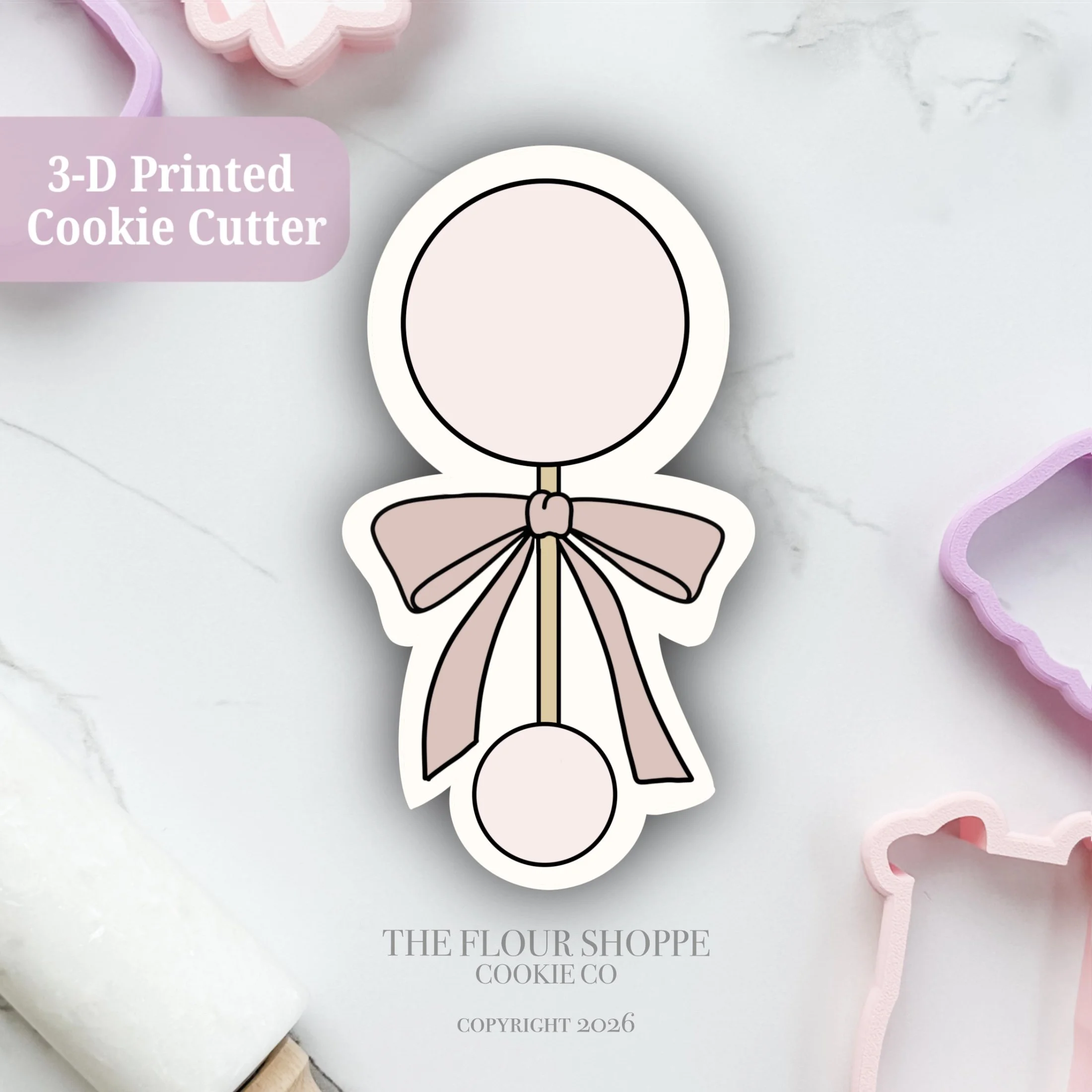 Baby Rattle 2 with Bow Cookie Cutter STL