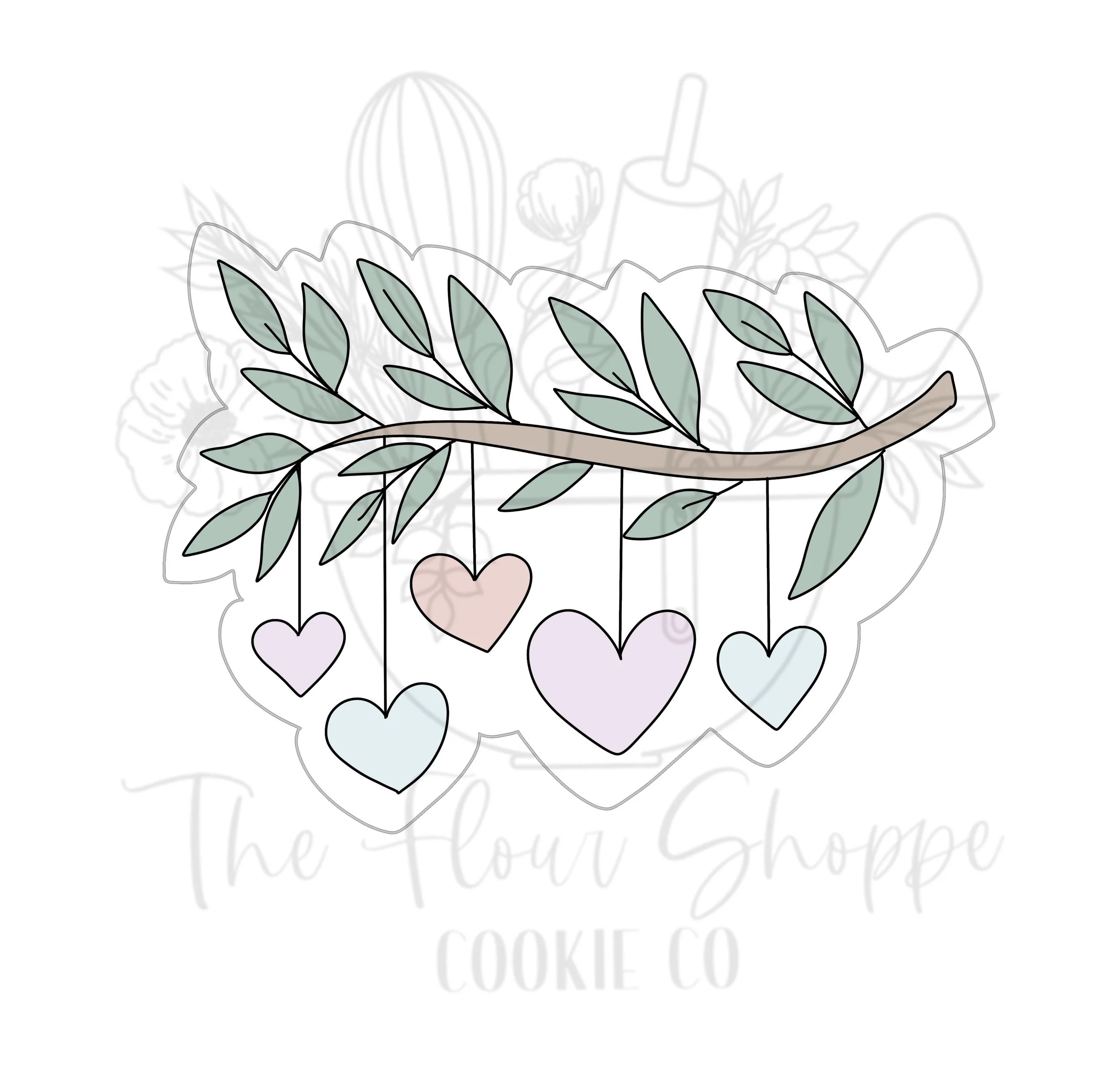 Hanging Hearts on Branch Cookie Cutter STL