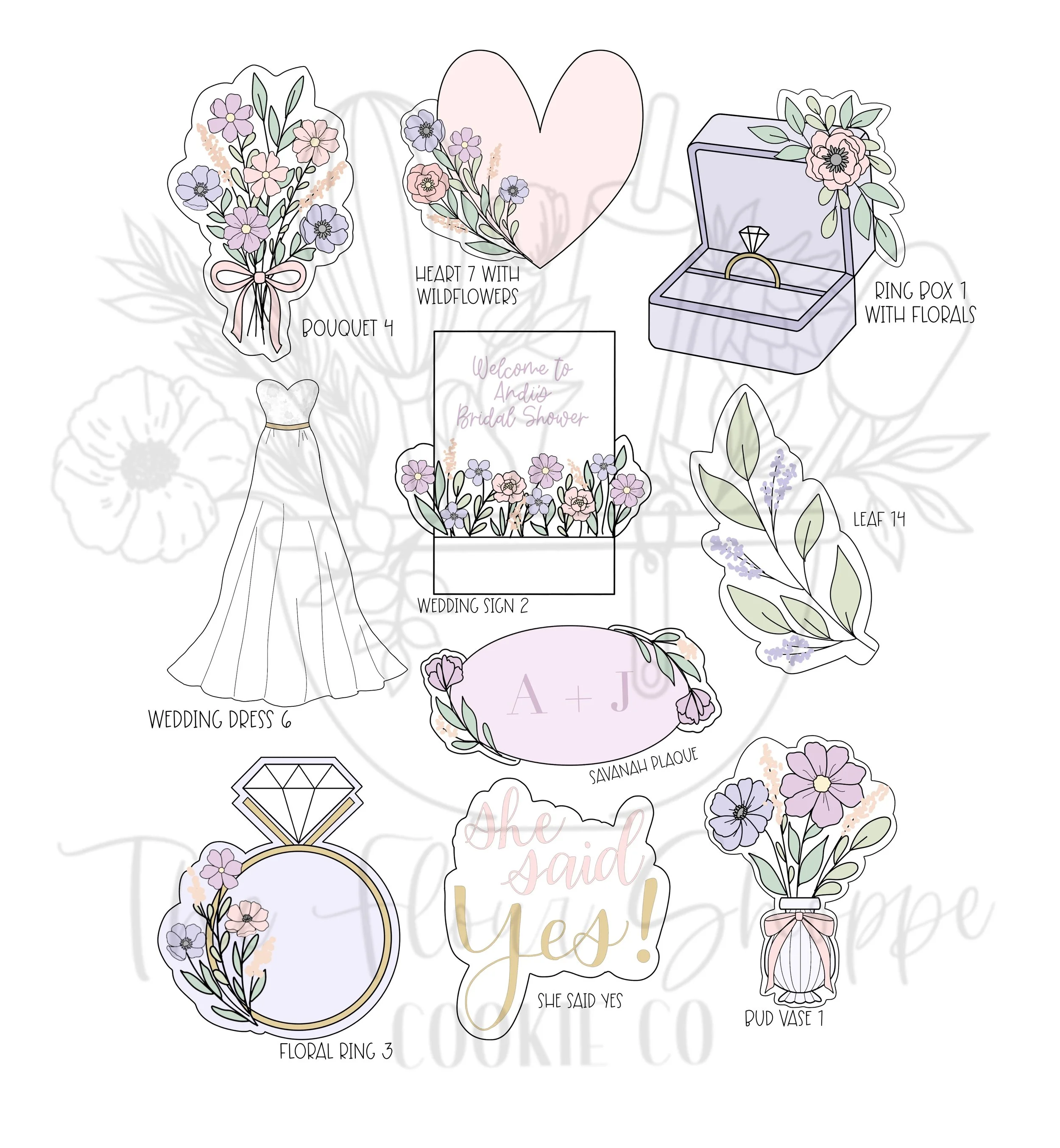 Love in Bloom, Floral Wildflower Wedding, Bridal Shower, Engagement Cookie Cutter Set STLs
