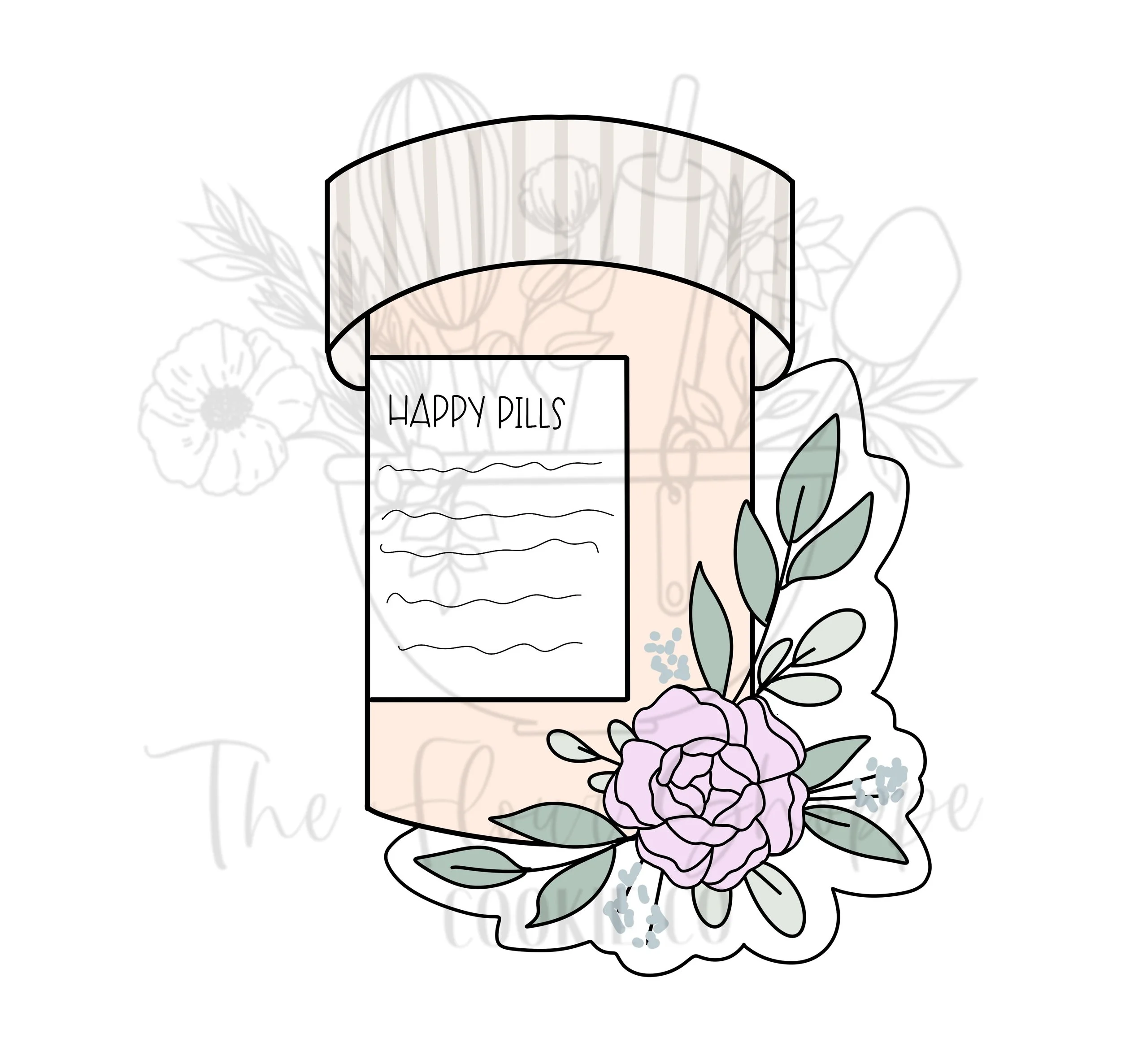 Prescription Bottle with Florals, Pills, Doctor, Hospital, Nurse, Cookie Cutter STL