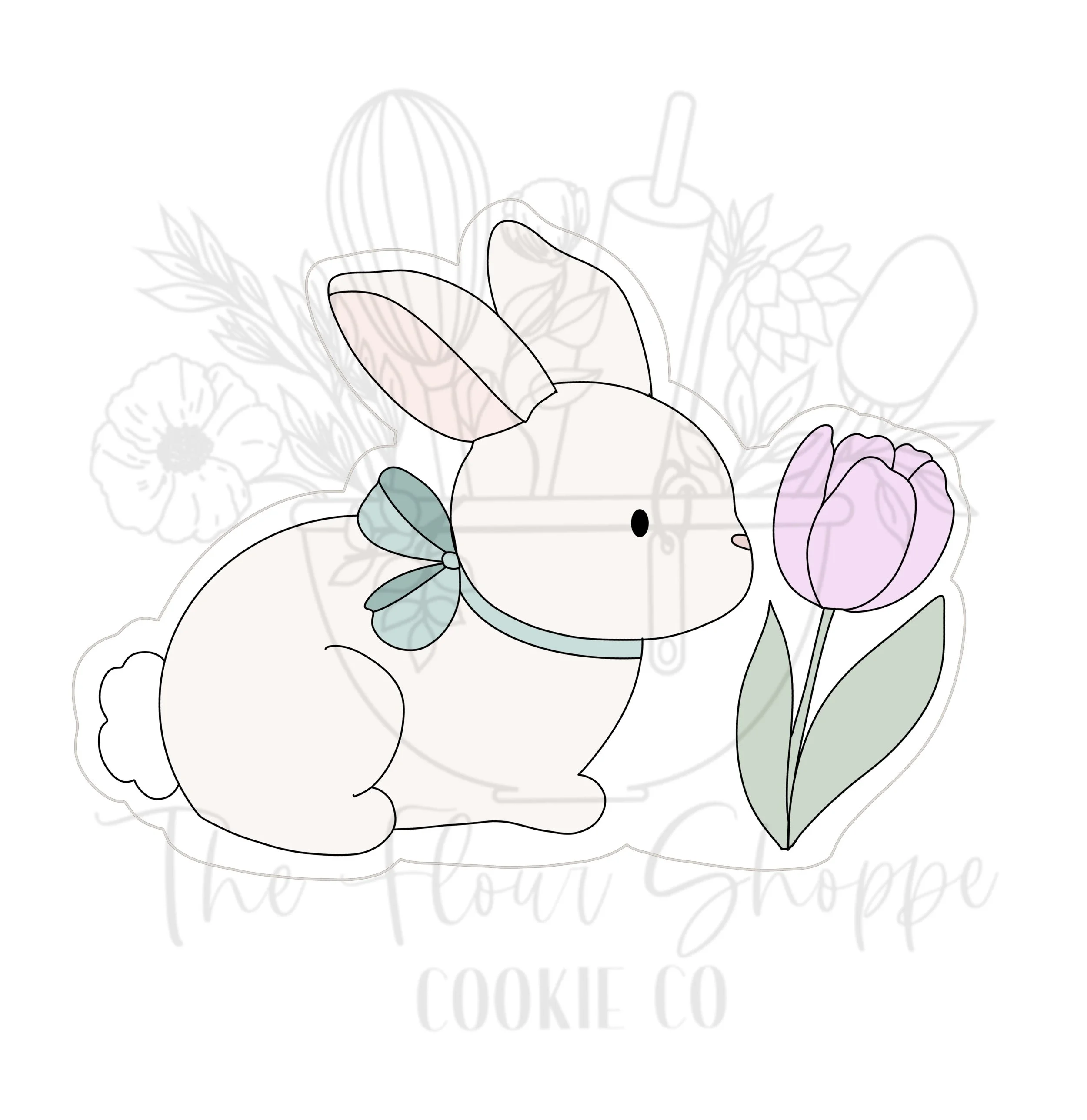 Bunny with Flower, Spring, Easter Digital STL Cookie Cutter