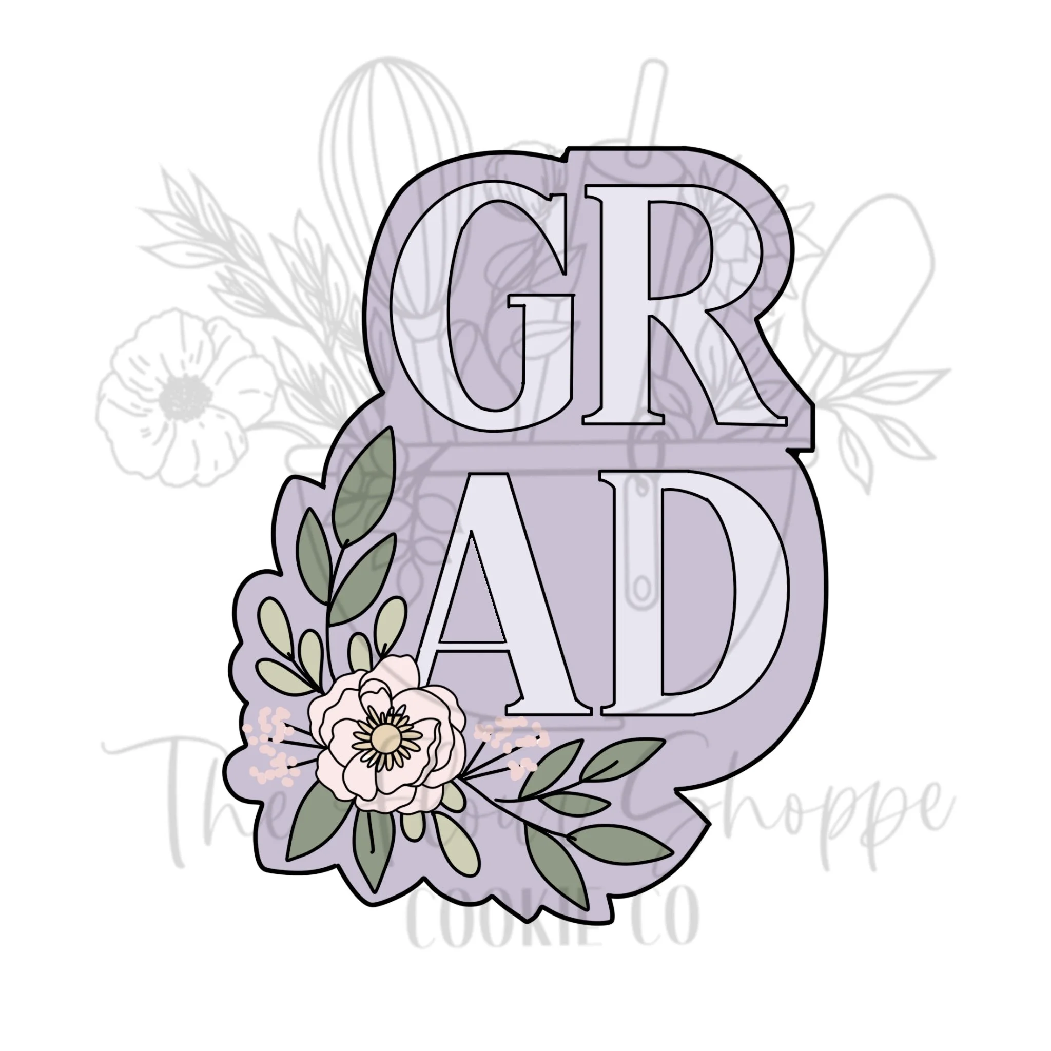 Floral GRAD 3 Graduation Cookie Cutter STL