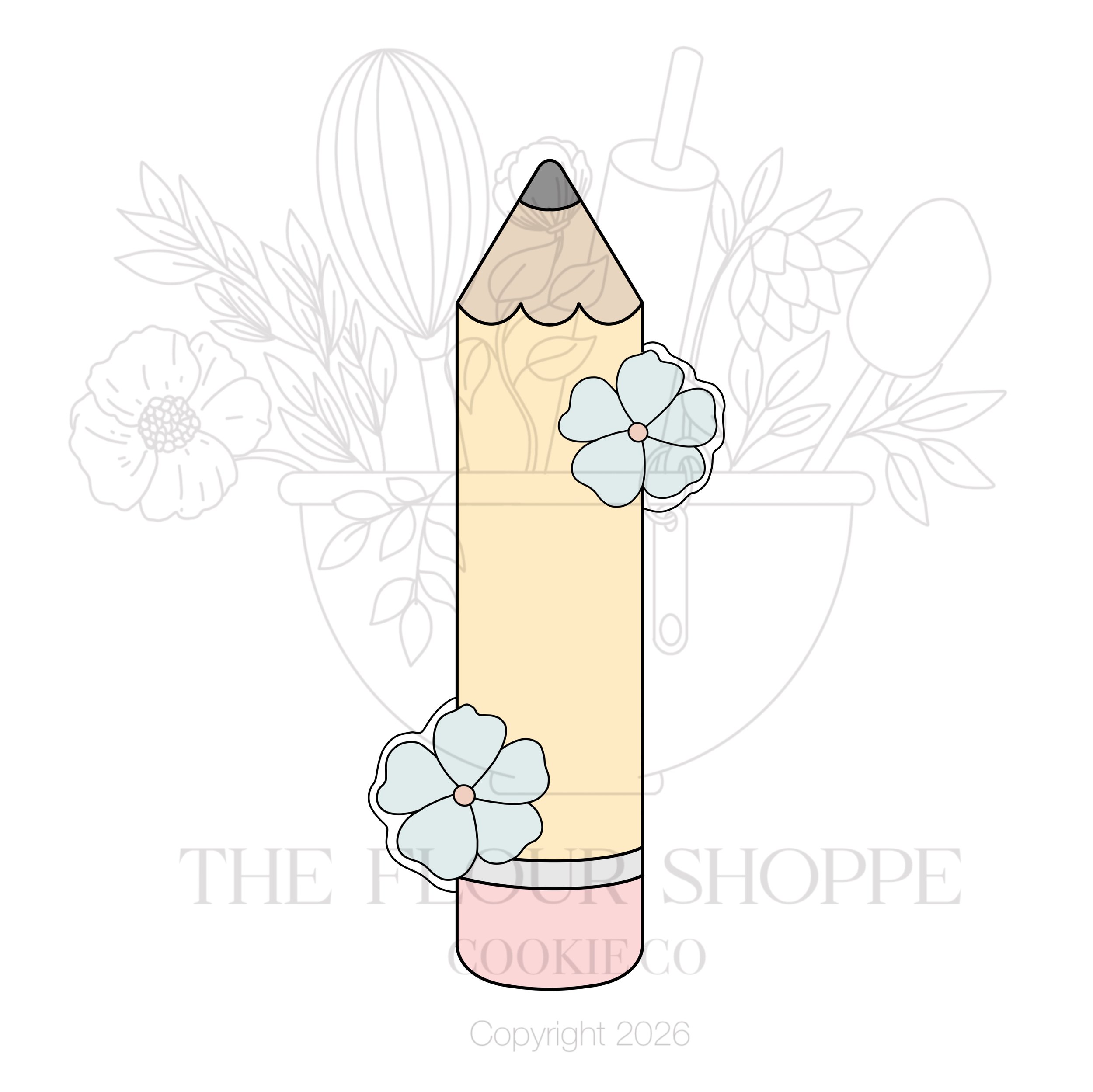 Skinny Pencil with Flowers Cookie Cutter STL