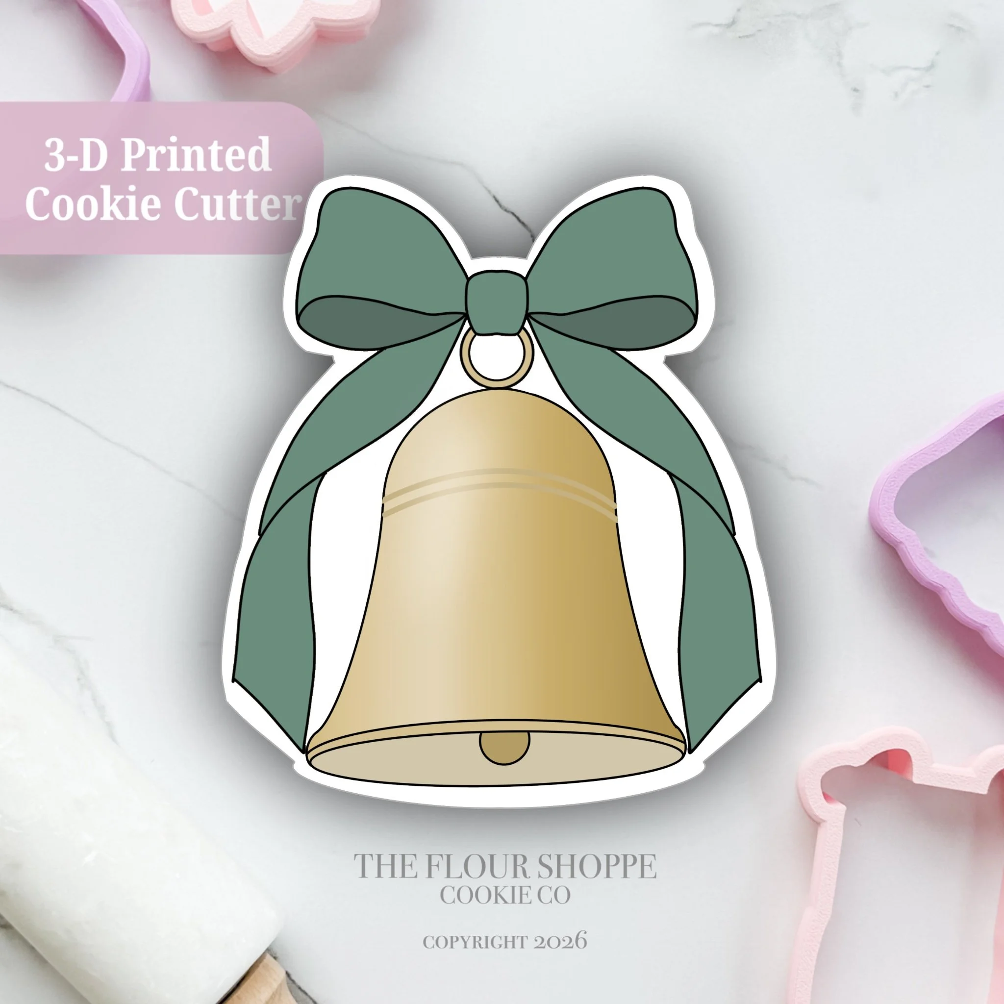 Bell with Bow 2, Christmas Cookie Cutter STL