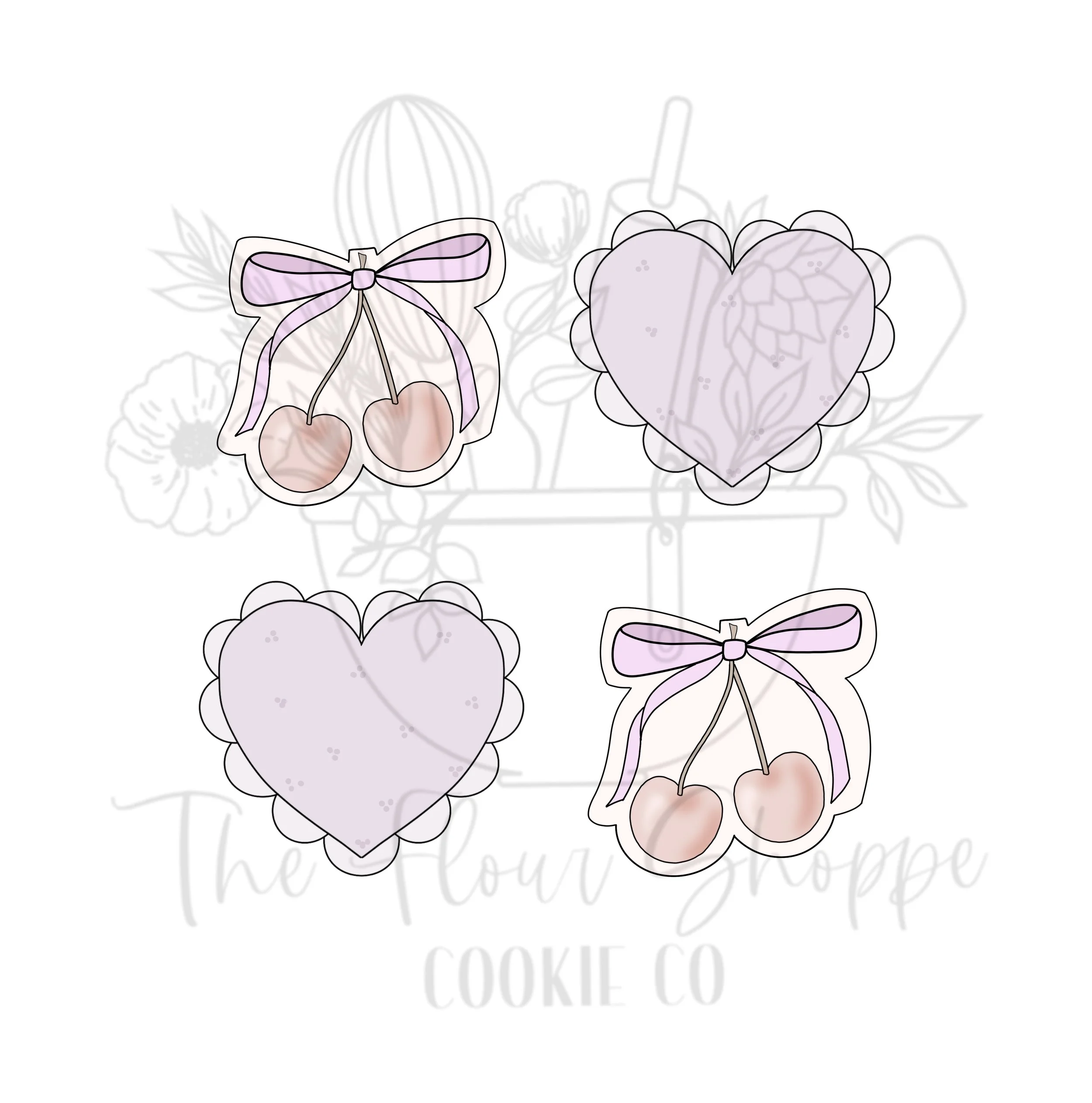 Heart and Cherries Mini Cookie Cutter Set of 2 Cookie Cutter STL
