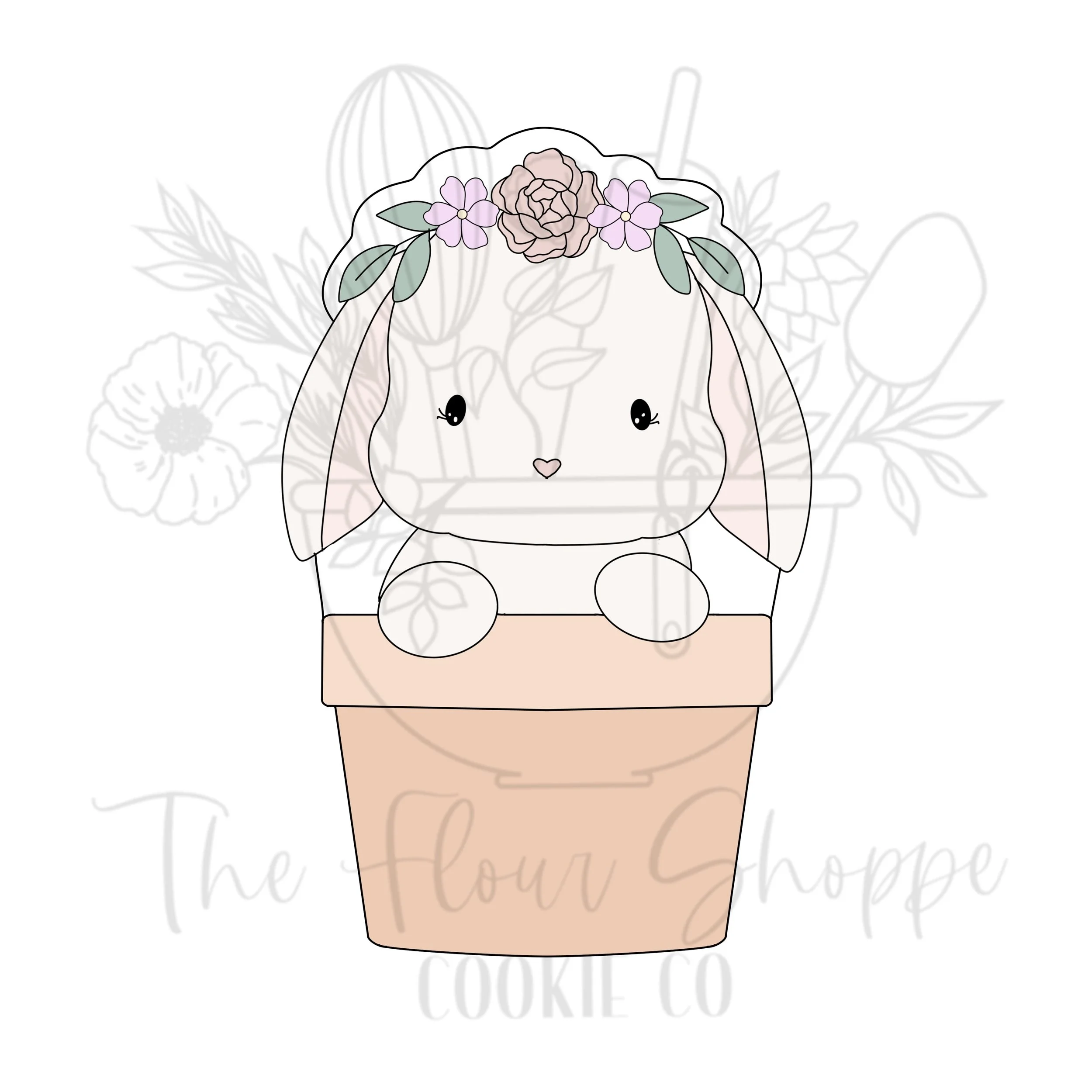 Bunny Rabbit 1 in Pot with Flowers, Easter Digital STL Cookie Cutter