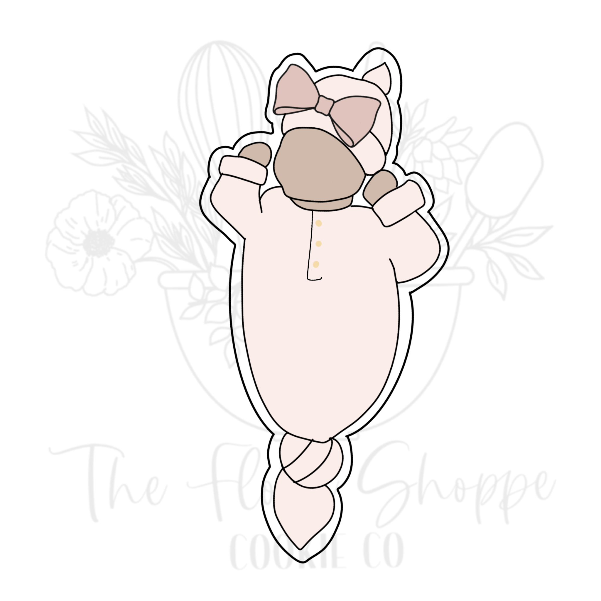 Baby Girl in Gown with Bow Skinny Cookie Cutter STL