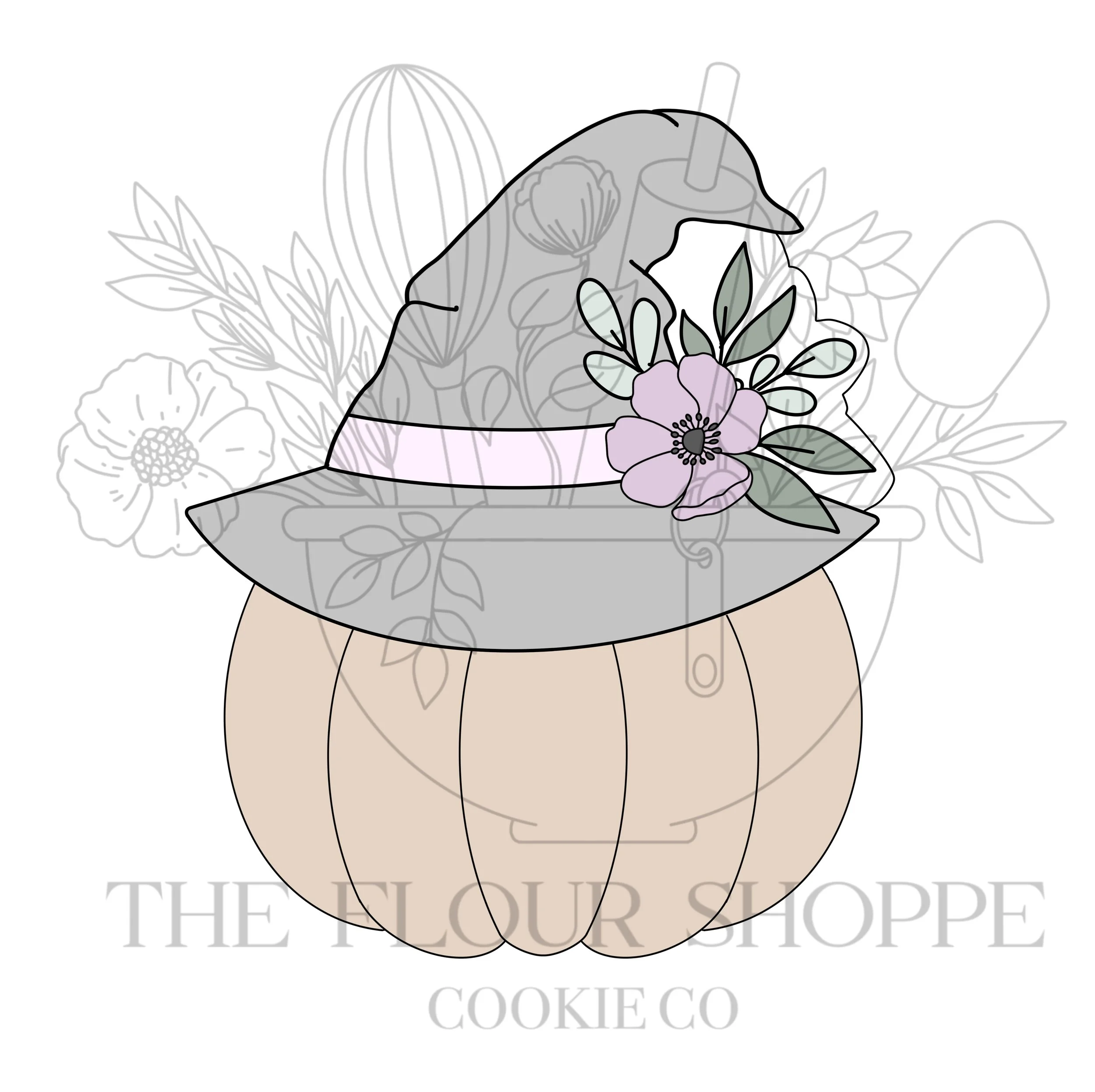 Pumpkin with Floral Witch Hat Cookie Cutter STL