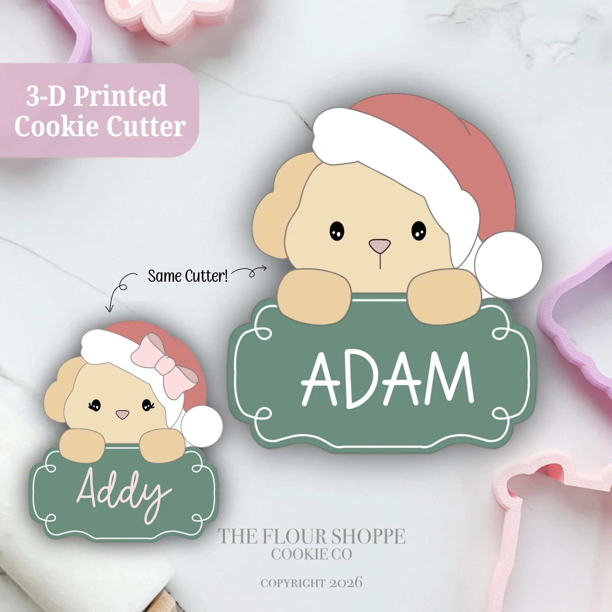 Santa Dog Plaque, Personalized Cookie Cutter STL