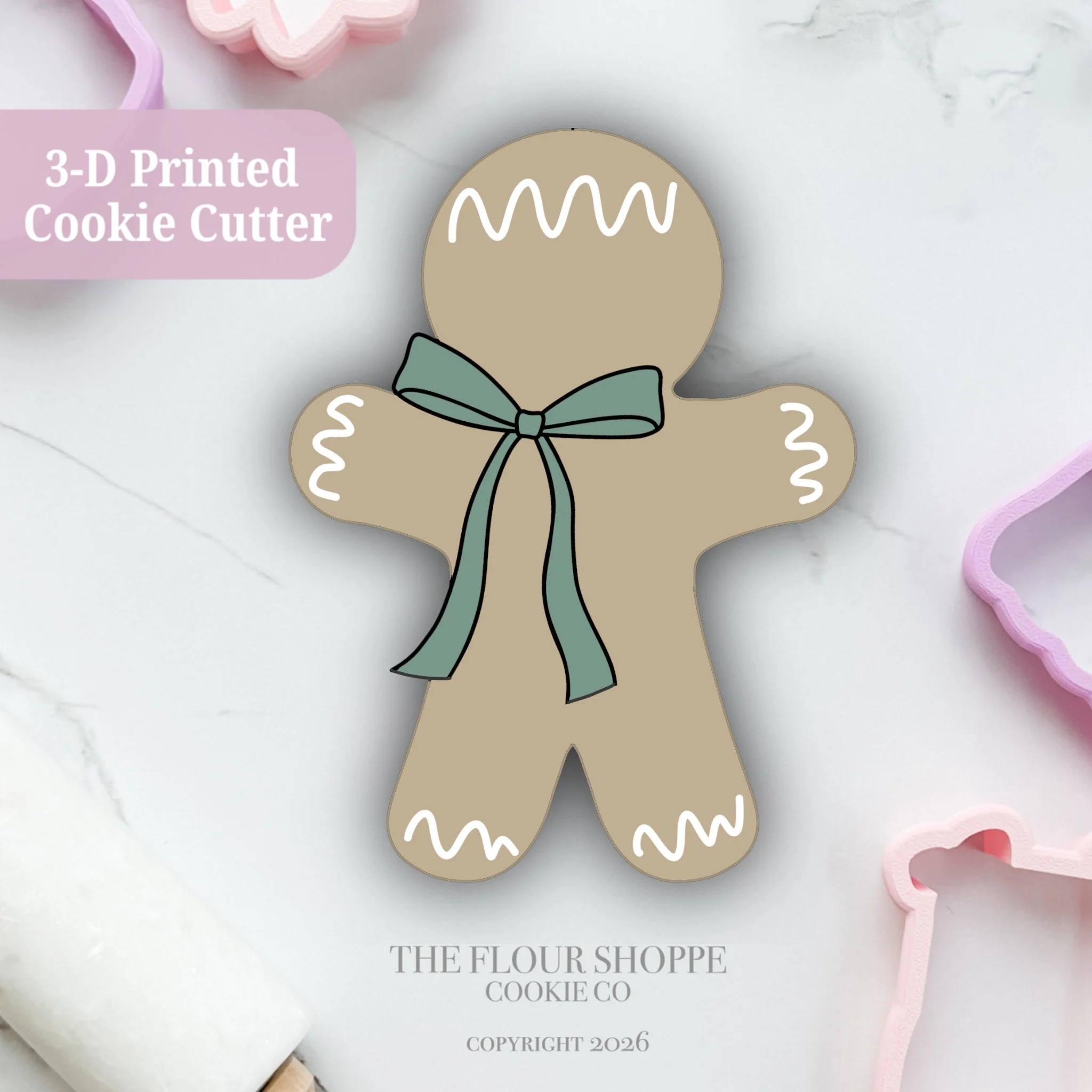 Gingerbread 5 with Bow Cookie Cutter STL