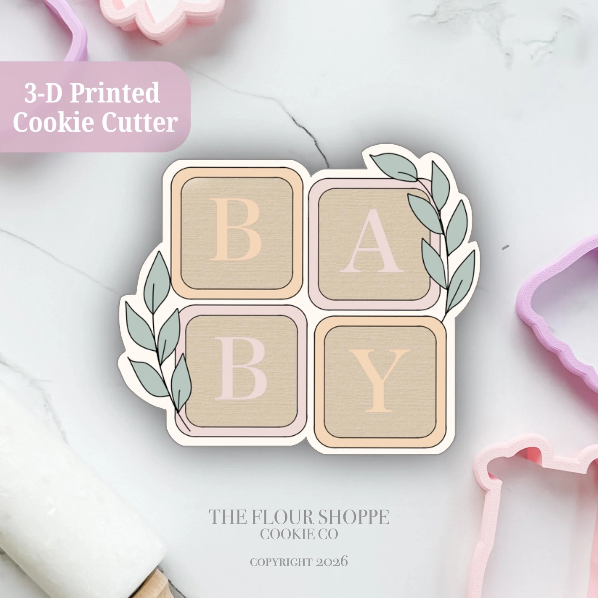Baby Blocks with Greenery STL Cookie Cutter