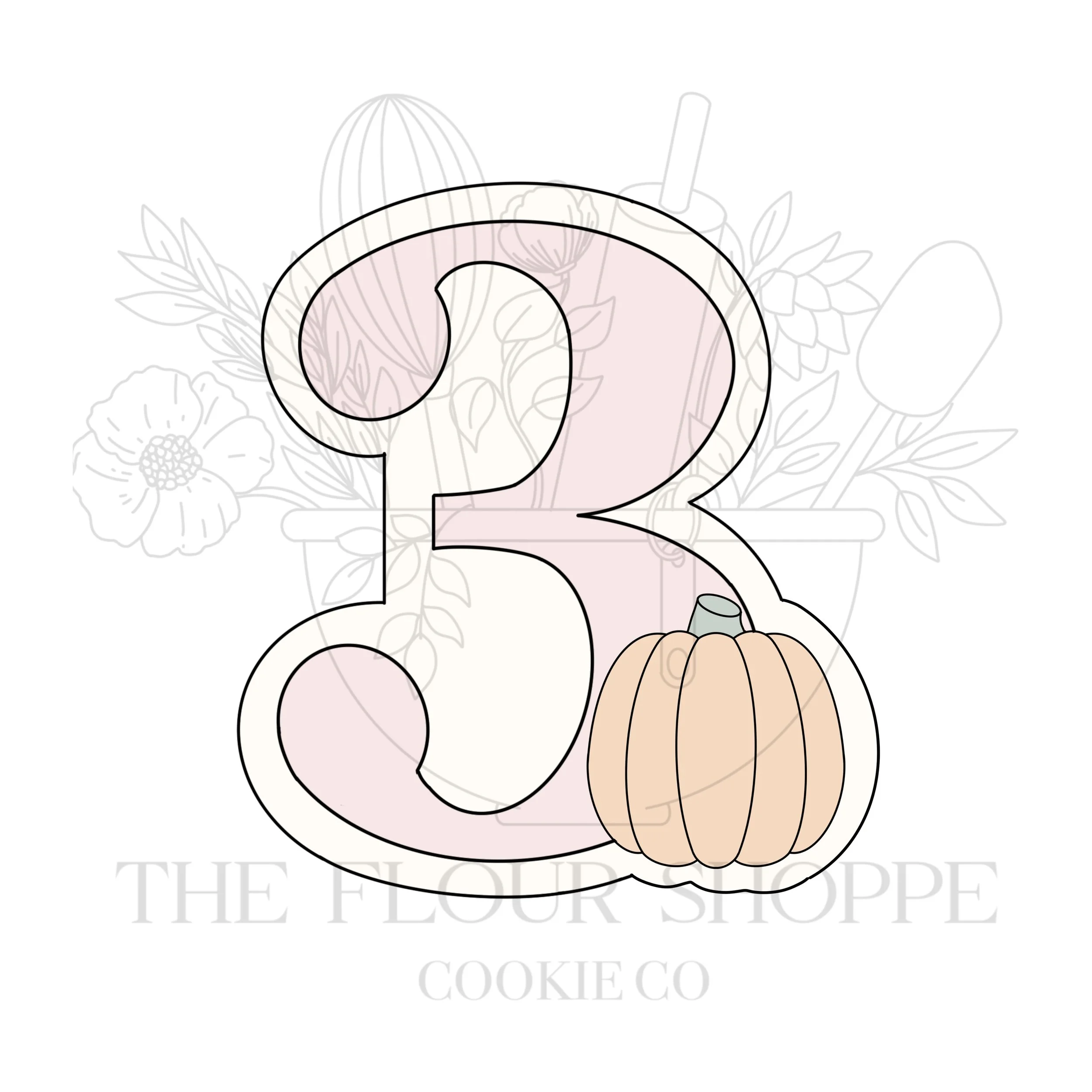Number 3 (Three) With Pumpkin, Halloween Cookie Cutter STL