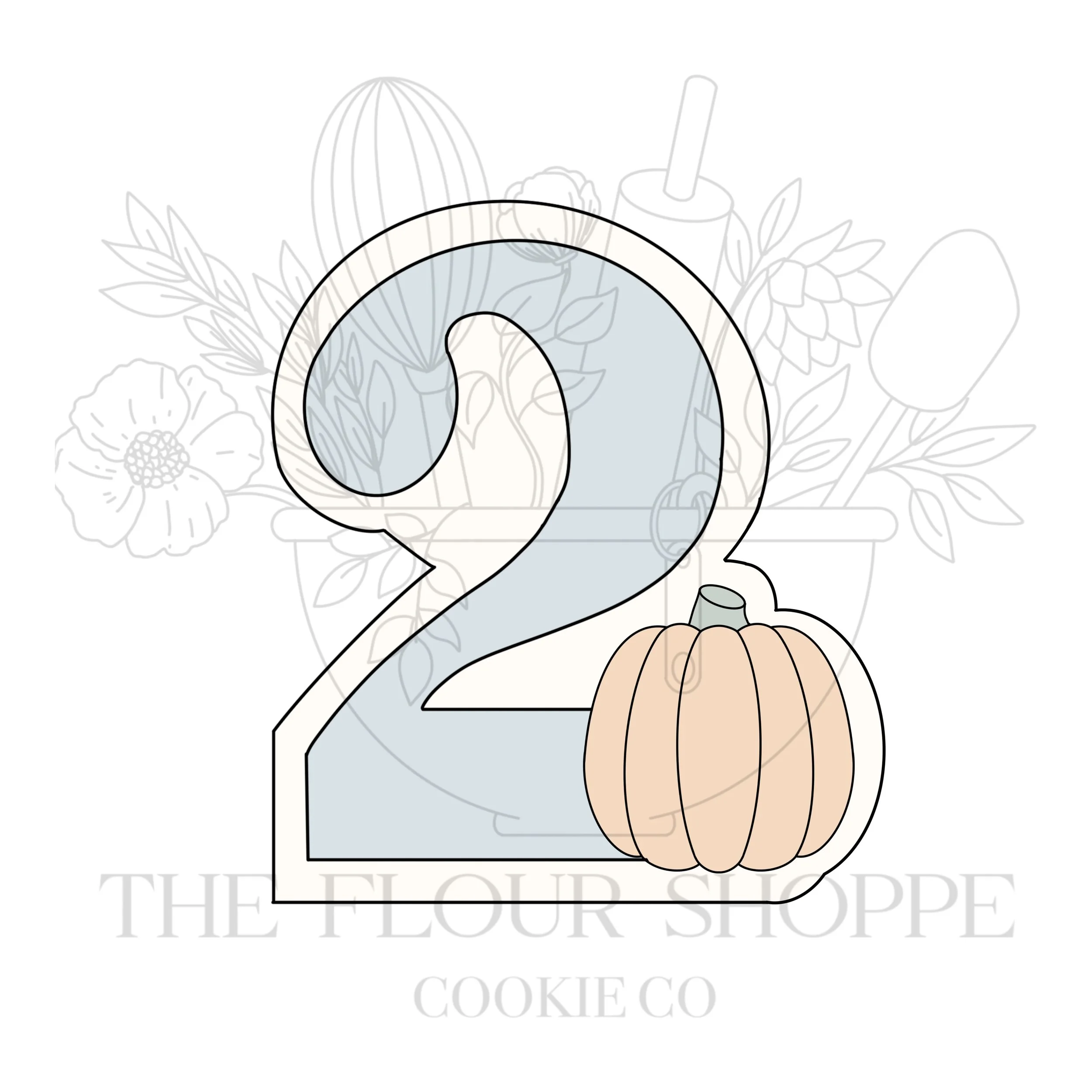 Number 2 (Two) With Pumpkin, Halloween Cookie Cutter STL
