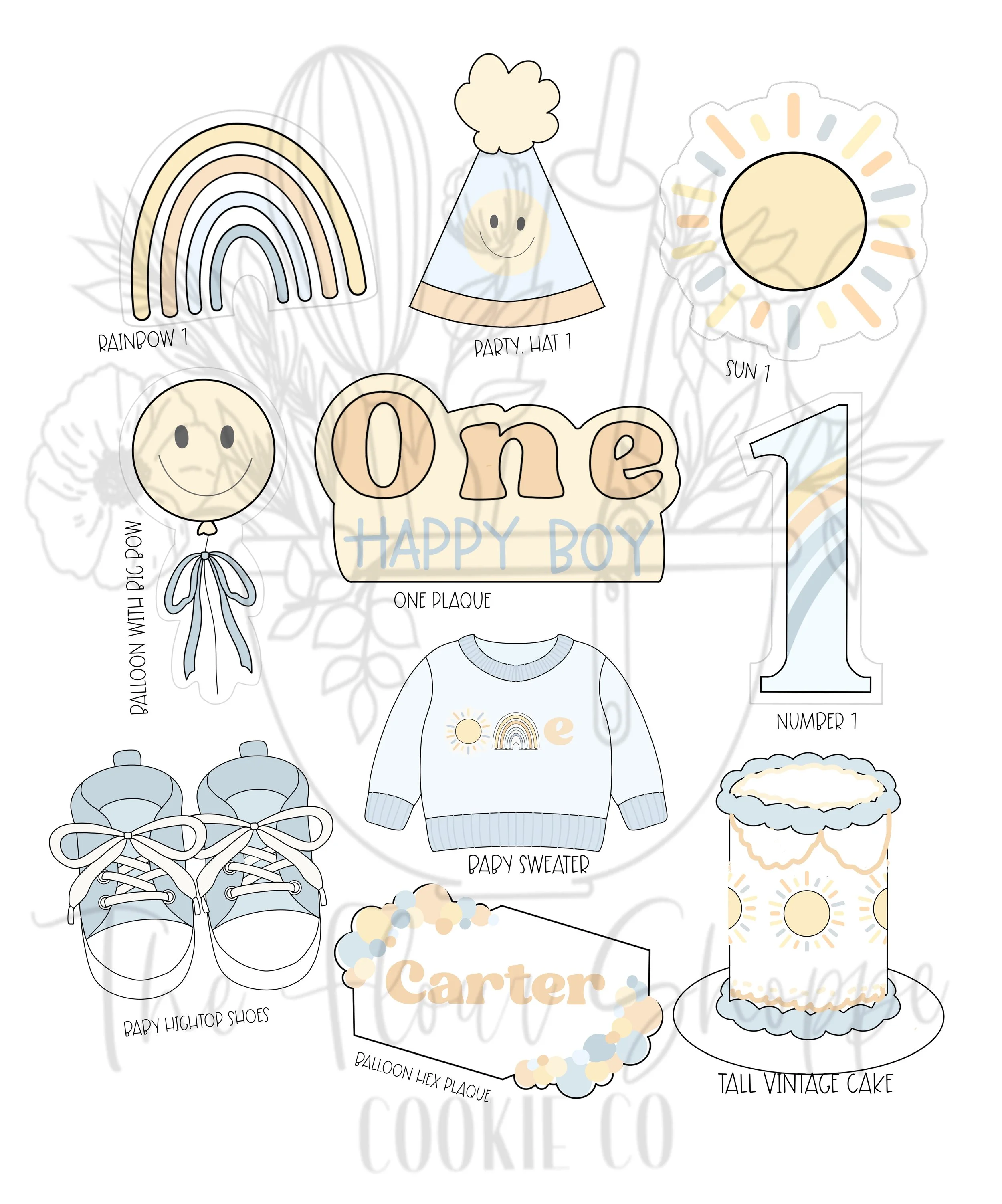 One Happy Boy, Rainbow, Smiley Face, Sunshine, Cookie Cutter STL Set