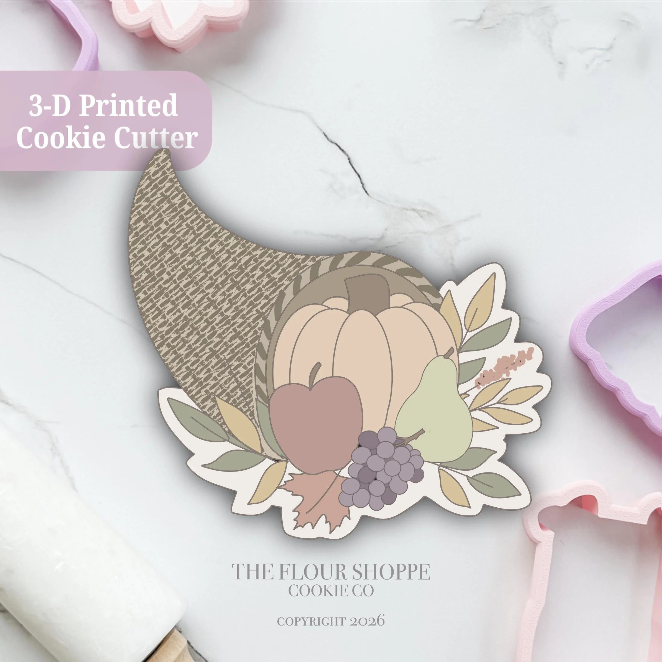 Cornucopia Horn of Plenty Thanksgiving Place Card Cookie Cutter STL