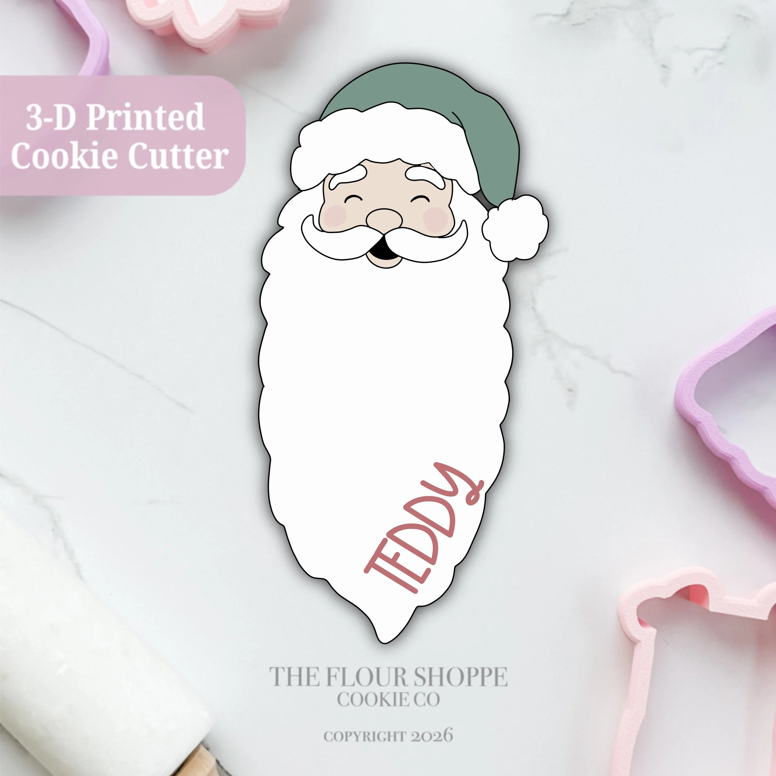 Santa Face 5 with Longer Beard, Christmas Winter Holiday Cookie Cutter STL