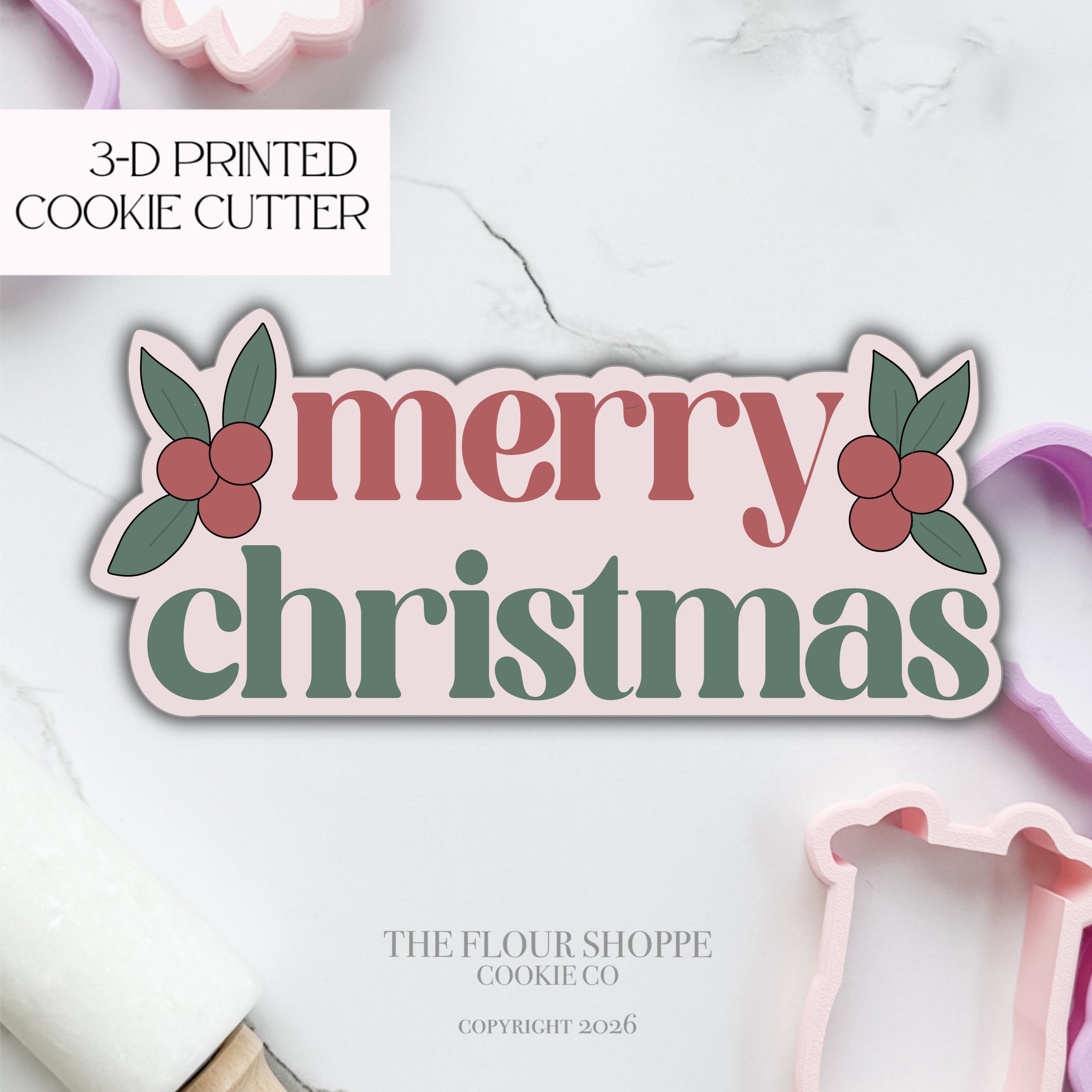 Merry Christmas Hand Lettered Plaque, Christmas Cutter STL