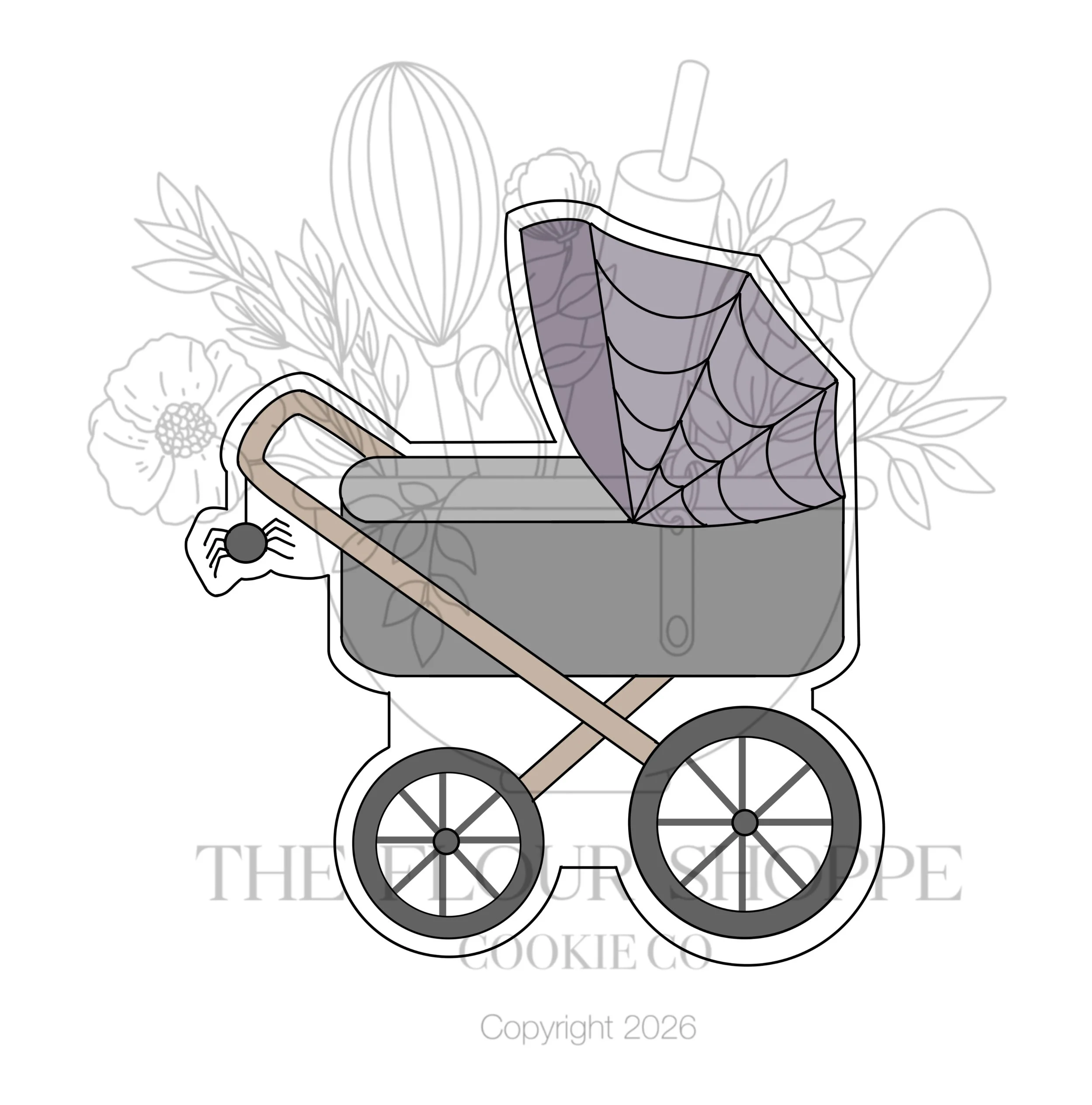 Baby Buggy with Spider, Halloween Cookie Cutter STL