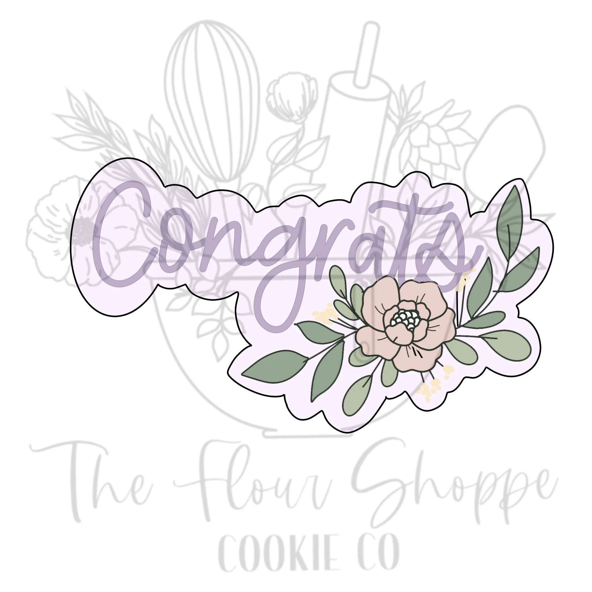 Floral Congrats (Skinny) Graduation Cookie Cutter STL