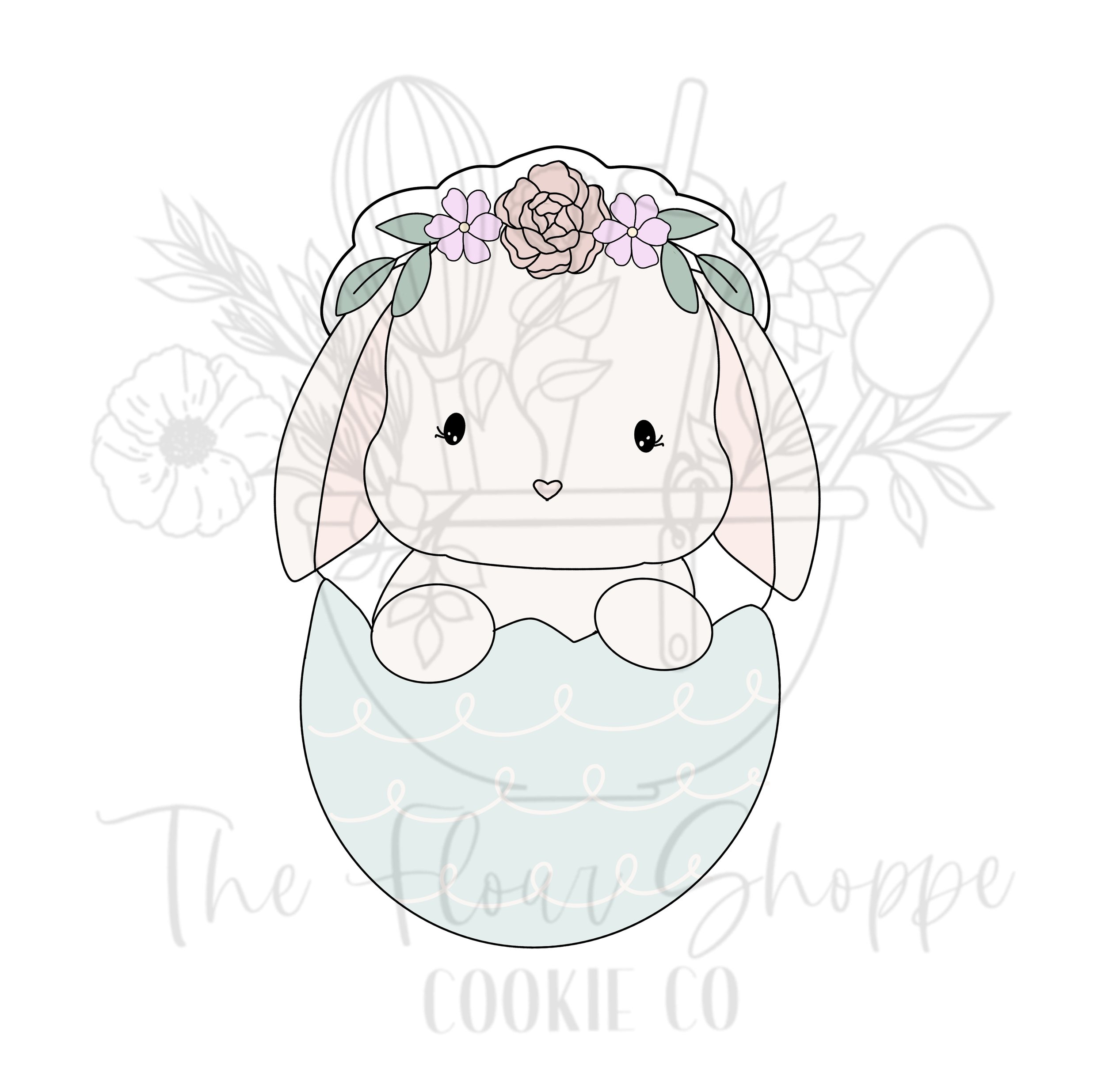 Bunny Rabbit in Egg 1 with Flowers, Easter Digital STL Cookie Cutter