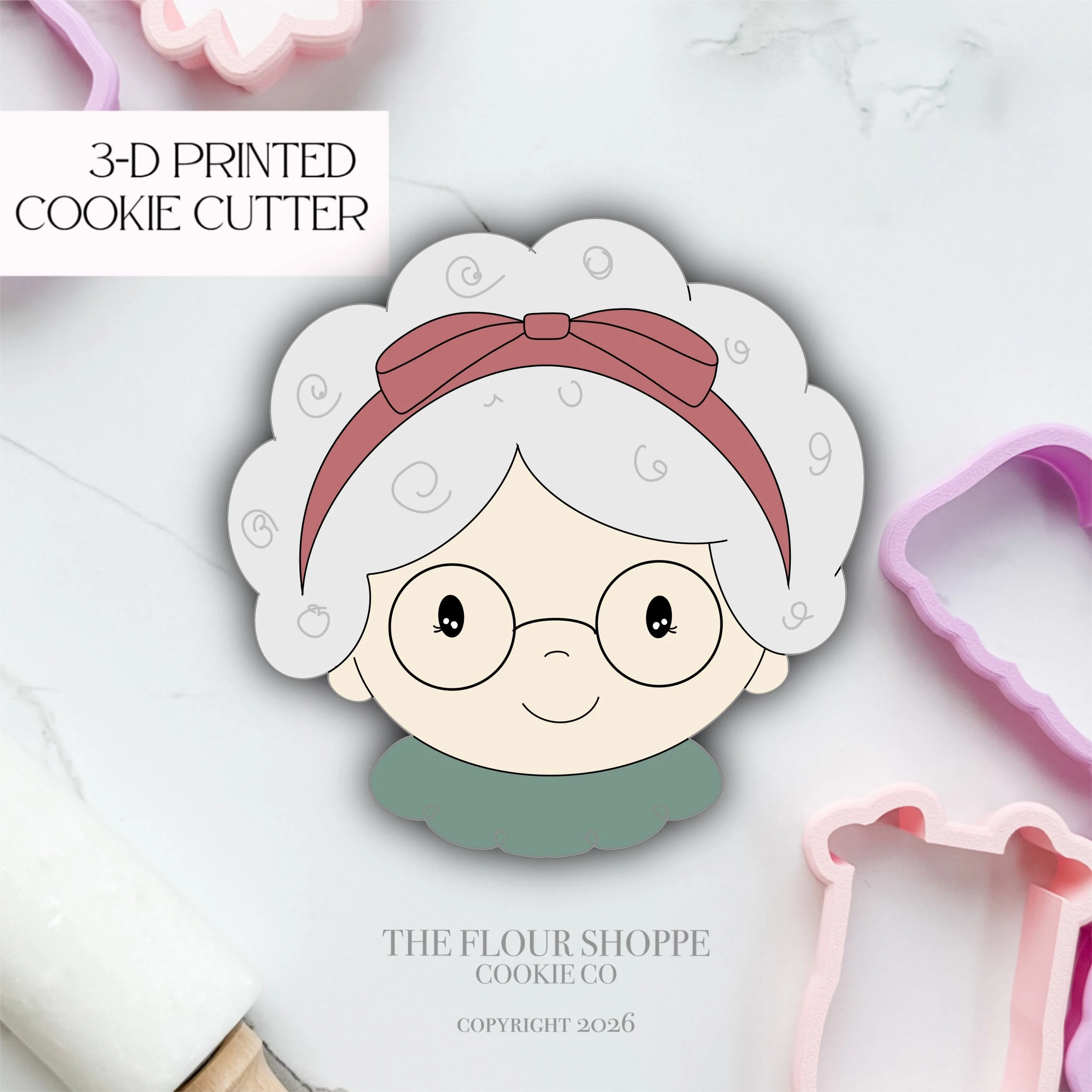Mrs. Claus Face 2, Christmas Winter Holiday Cookie Cutter STL