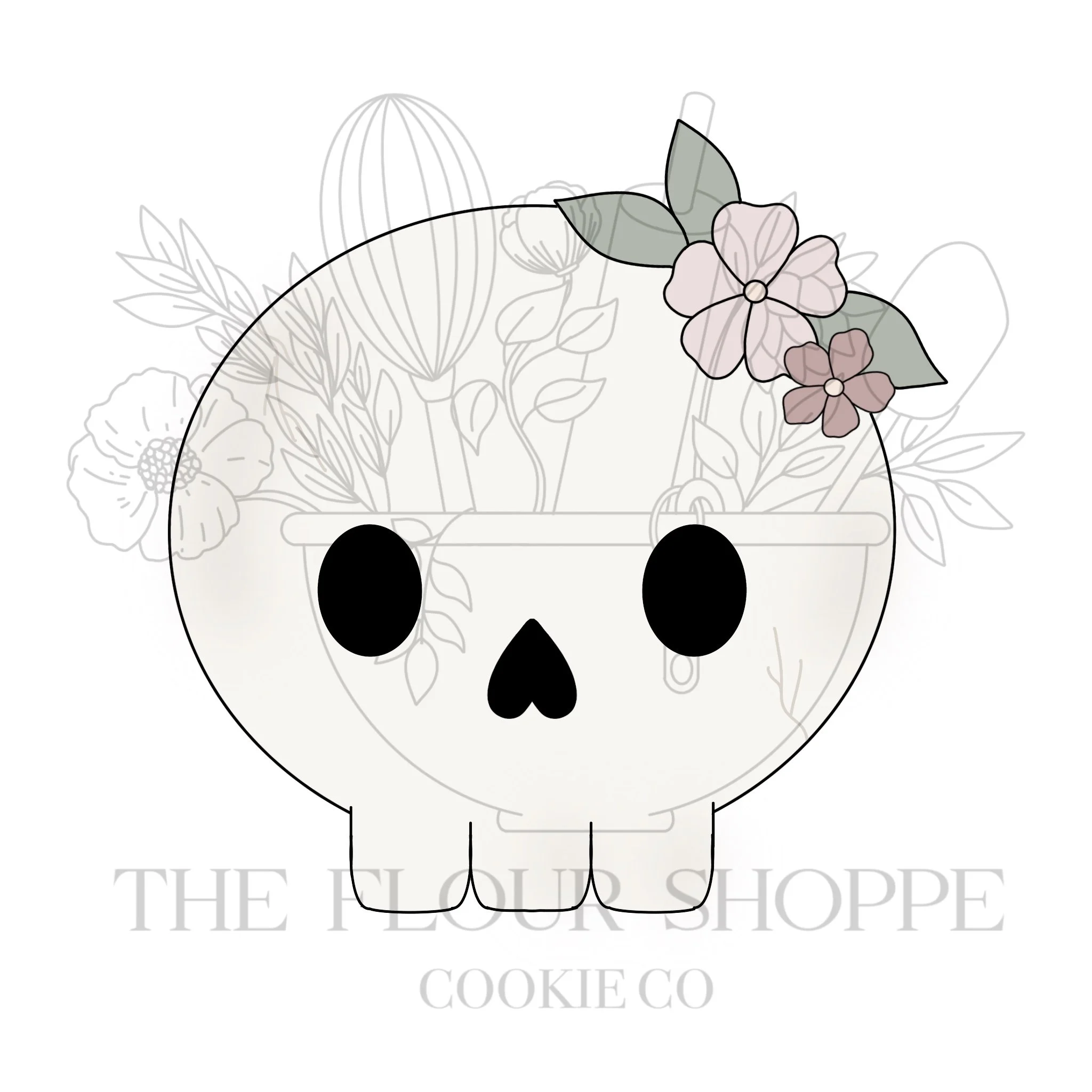 Skull 4 with Florals, Halloween Cutter STL