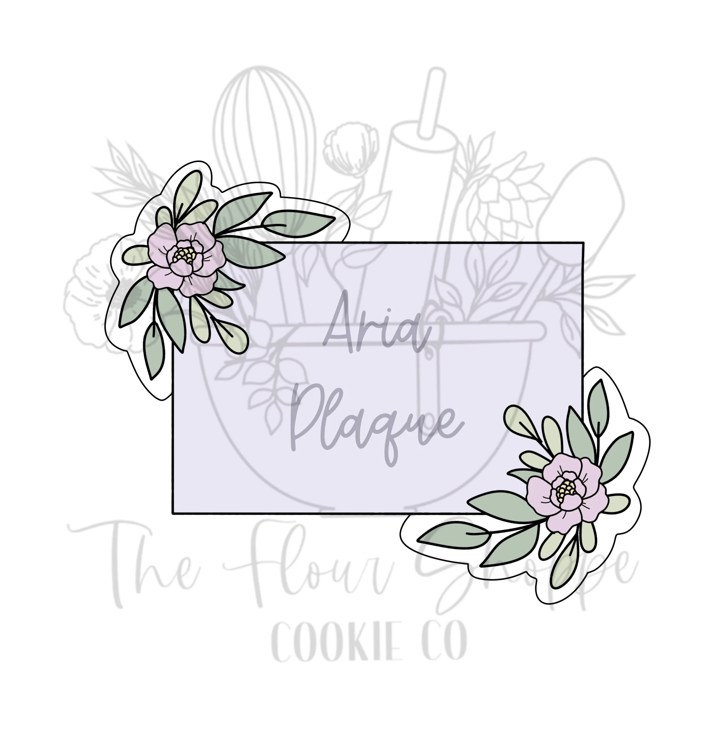 Aria Plaque, Floral Rectangle Cookie Cutter STL