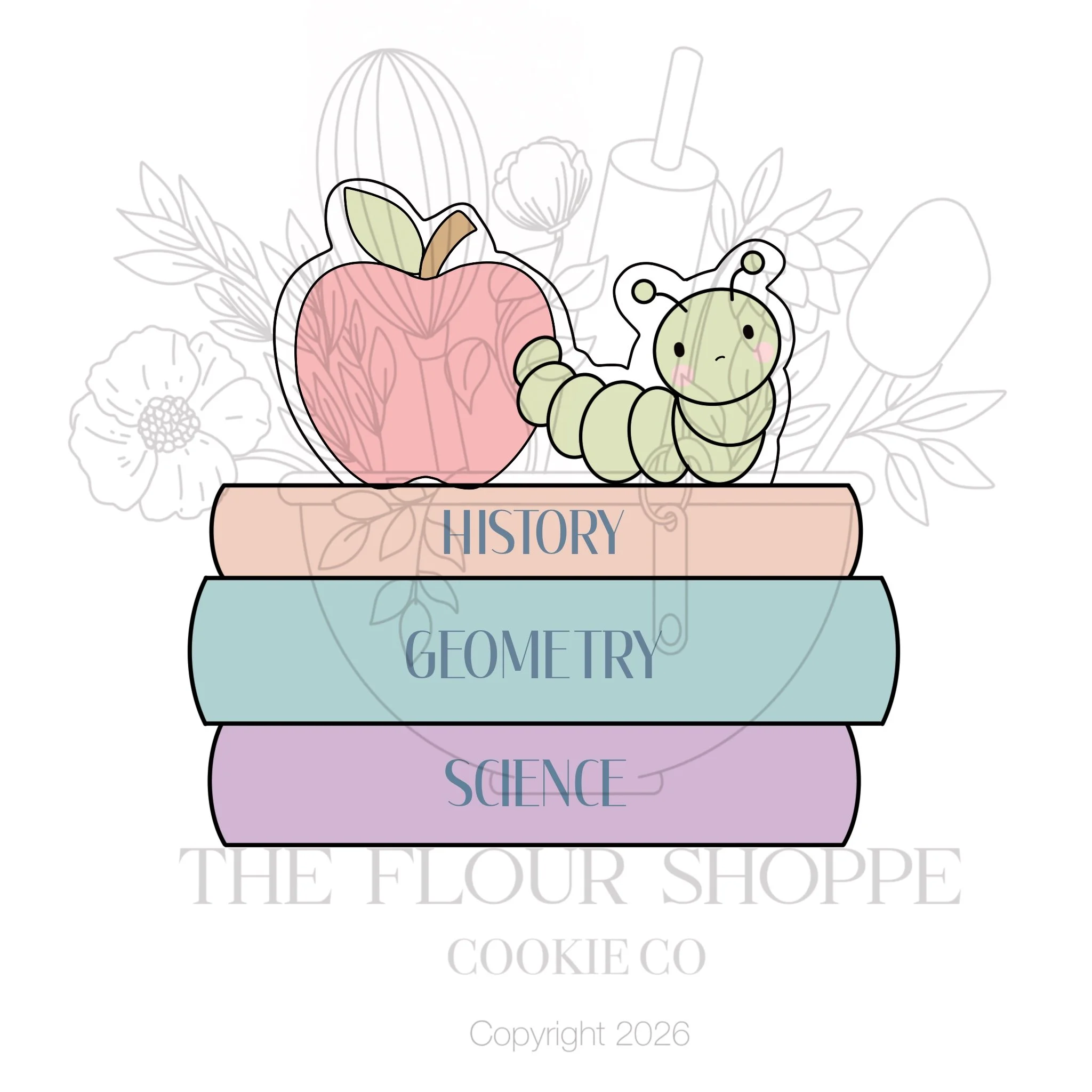 Book Stack with Apple, Back to School Cookie Cutter STL