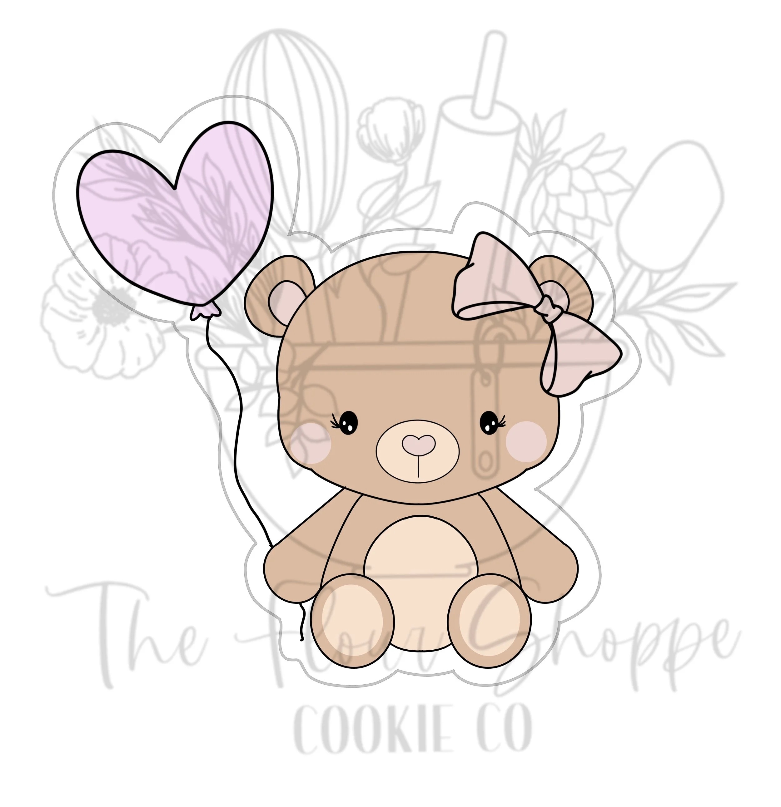 Teddy Bear 2 with Bow and Balloon Heart Valentine's Day Cookie Cutter STL