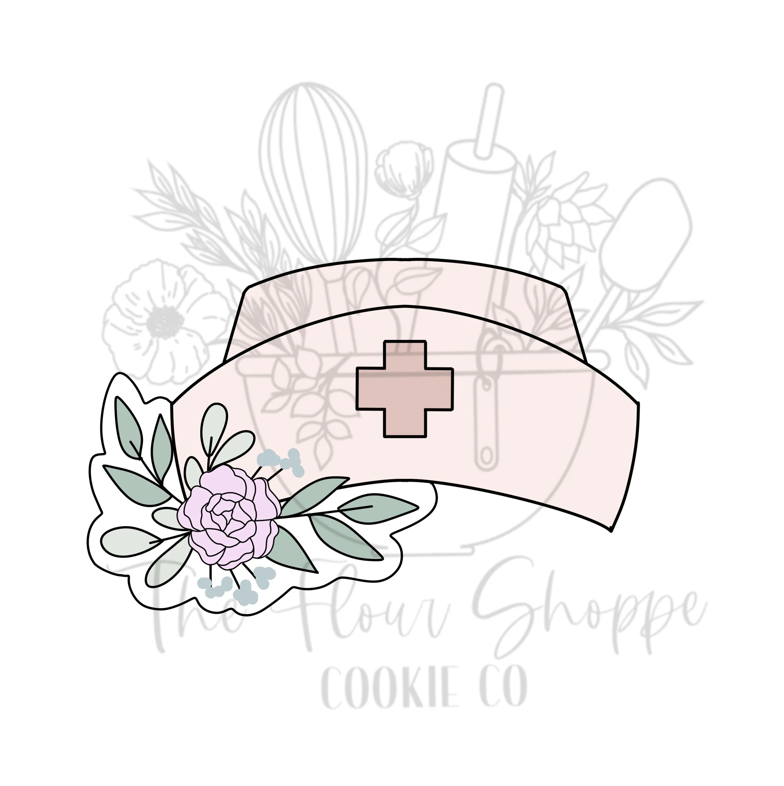 Nurse Hat with Florals, Doctor, Hospital, Nurse, Cookie Cutter STL
