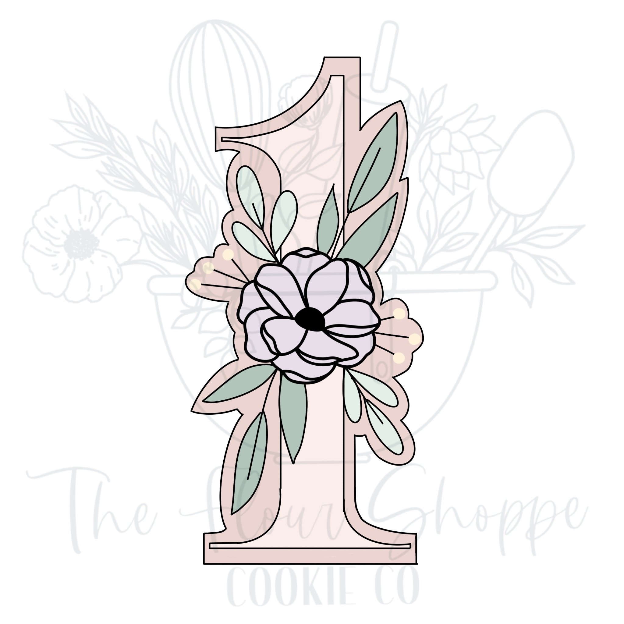 Floral Number 1 Cookie Cutter STL