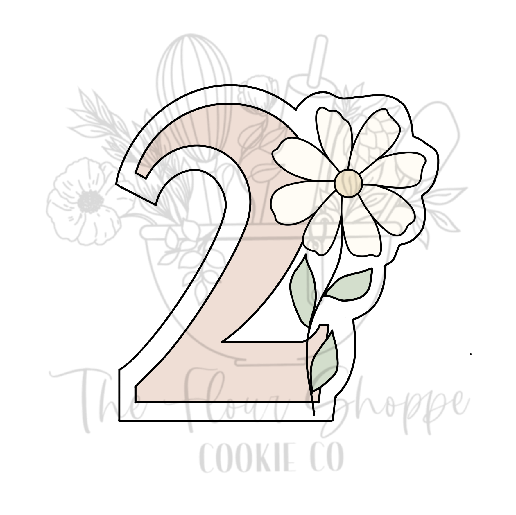 Number 2 with Daisy Cookie Cutter STL