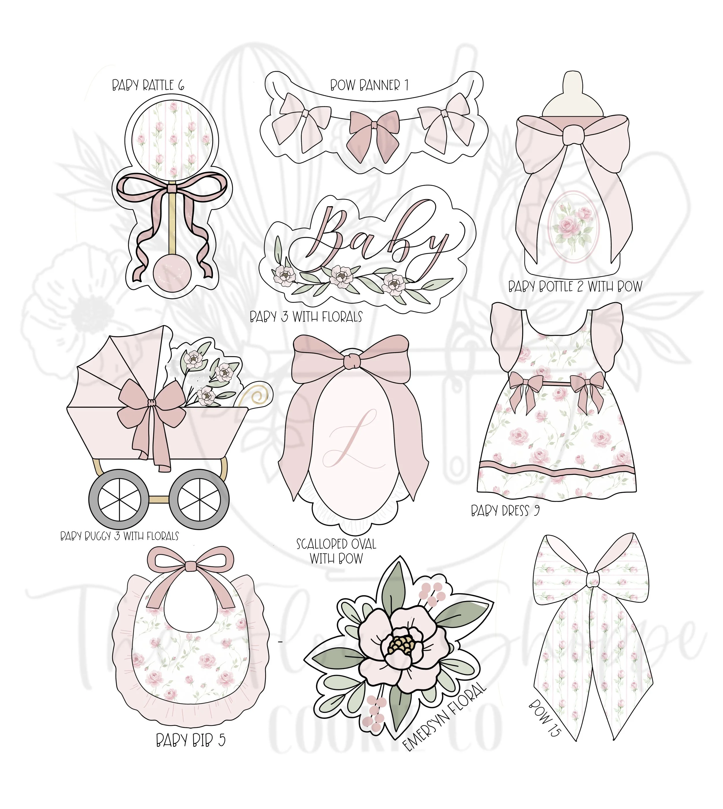 Bow and Floral Coquette Baby Shower Cookie Cutter STL Set