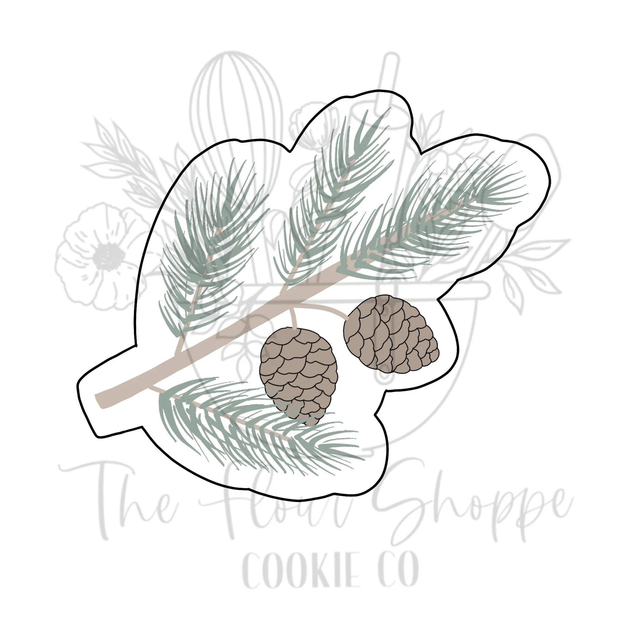 Pine Branch with Pinecones Cookie Cutter STL